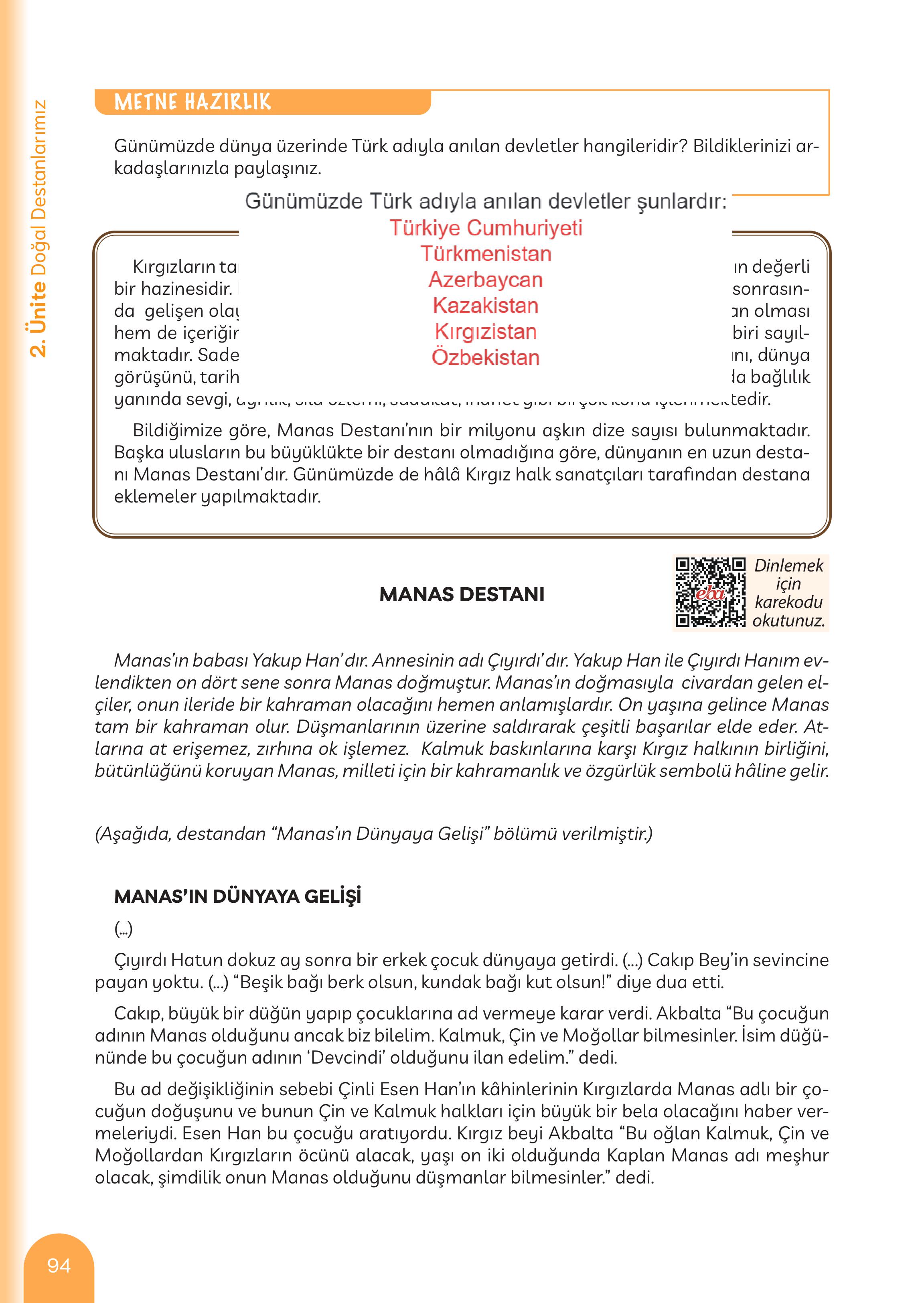 5. Sınıf Meb Yayınları Masal Ve Destanlarımız Ders Kitabı Sayfa 95 Cevapları