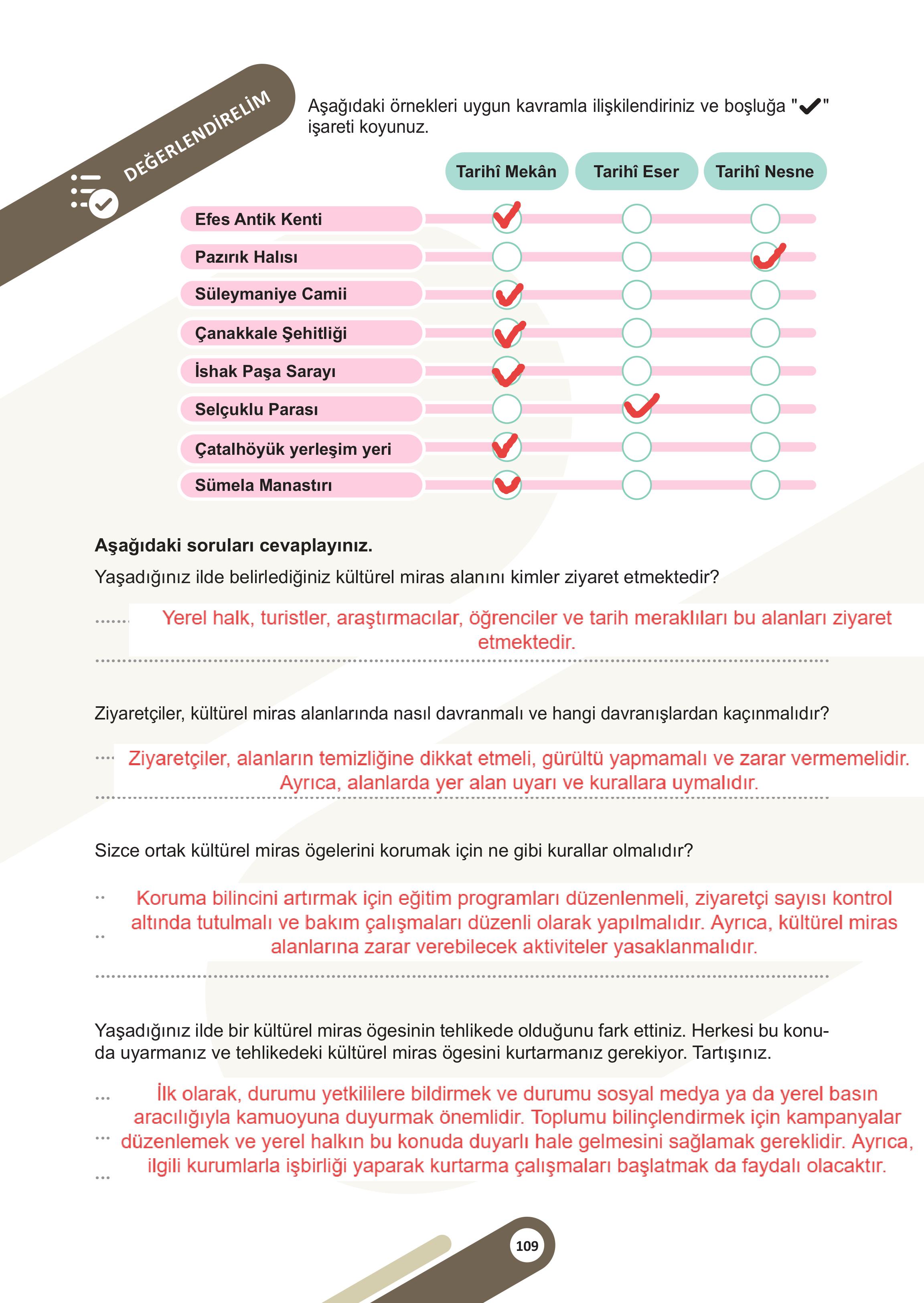 5. Sınıf Meb Yayınları Sosyal Bilgiler Ders Kitabı Sayfa 109 Cevapları
