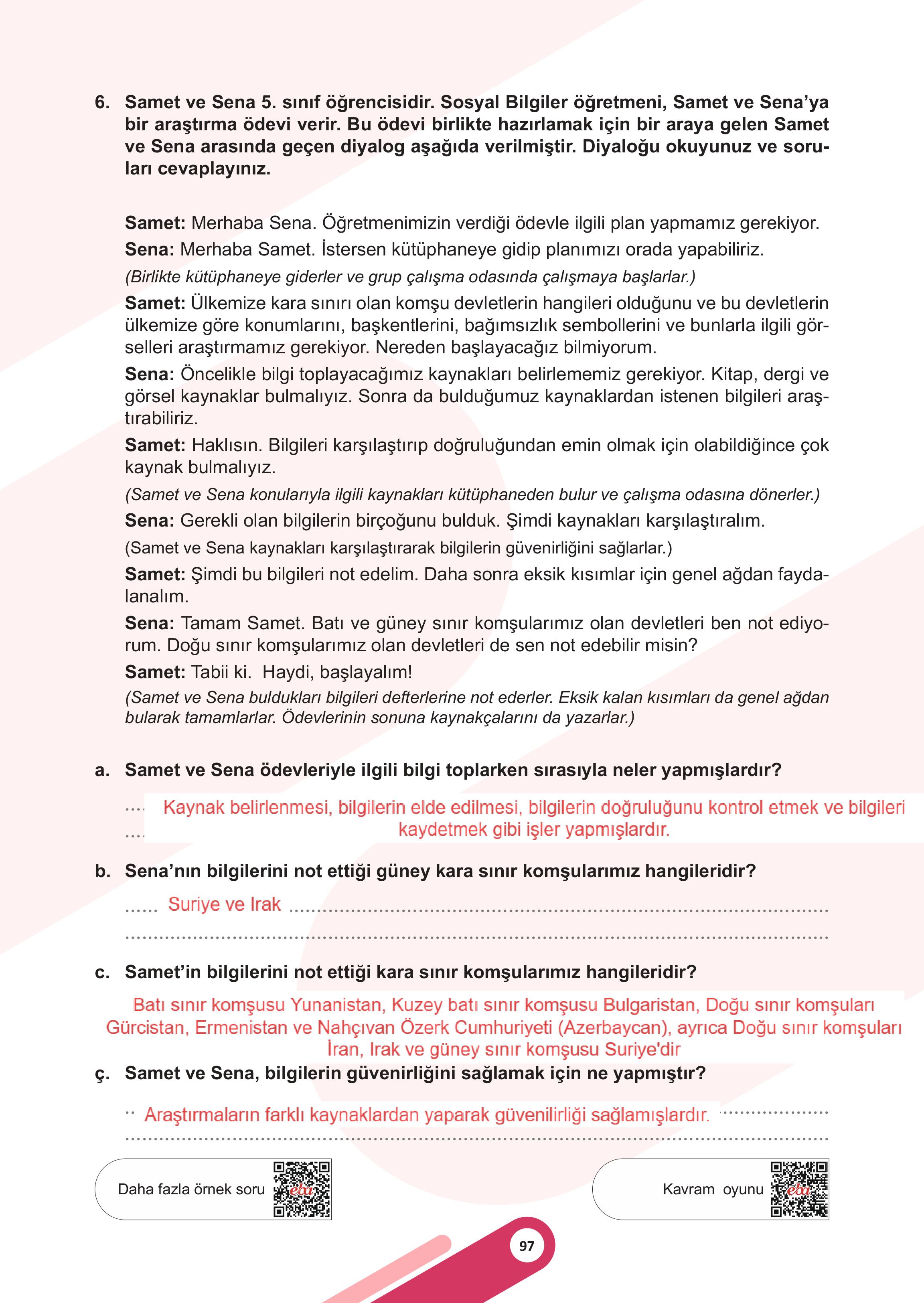 5. Sınıf Meb Yayınları Sosyal Bilgiler Ders Kitabı Sayfa 97 Cevapları