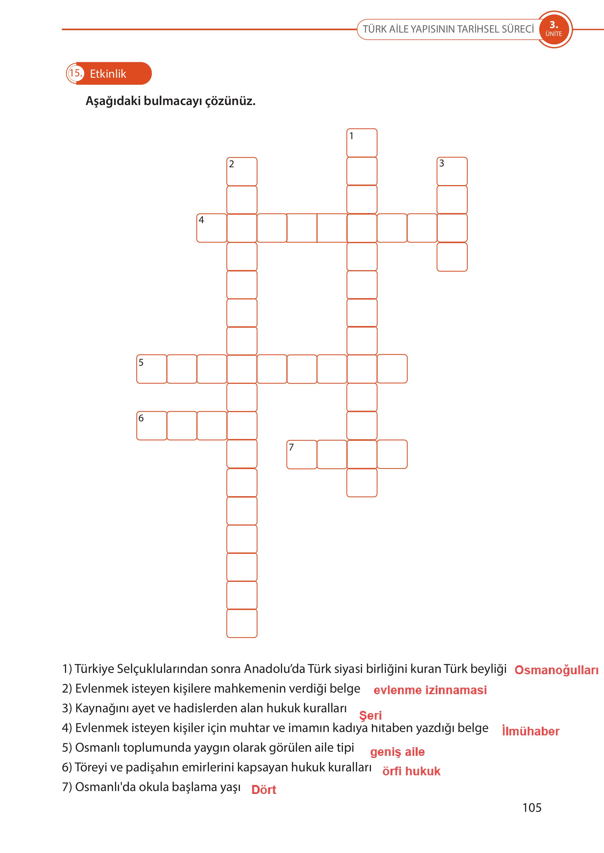 5. Sınıf Meb Yayınları Türk Sosyal Hayatında Aile Ders Kitabı Sayfa 105 Cevapları 5. Sınıf Meb Yayınları Türk Sosyal Hayatında Aile Ders Kitabı Sayfa 105 Cevapları
