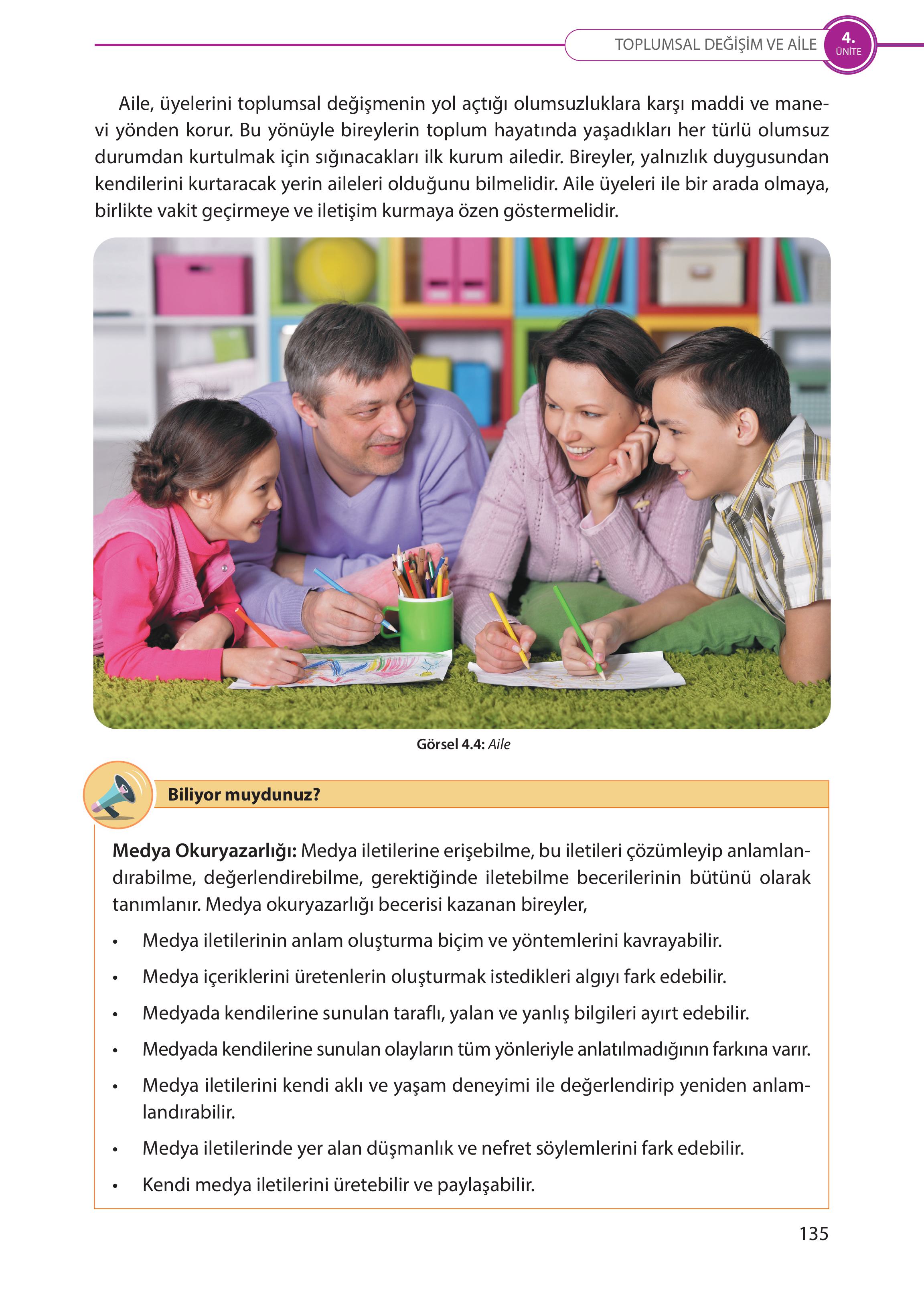 5. Sınıf Meb Yayınları Türk Sosyal Hayatında Aile Ders Kitabı Sayfa 135 Cevapları