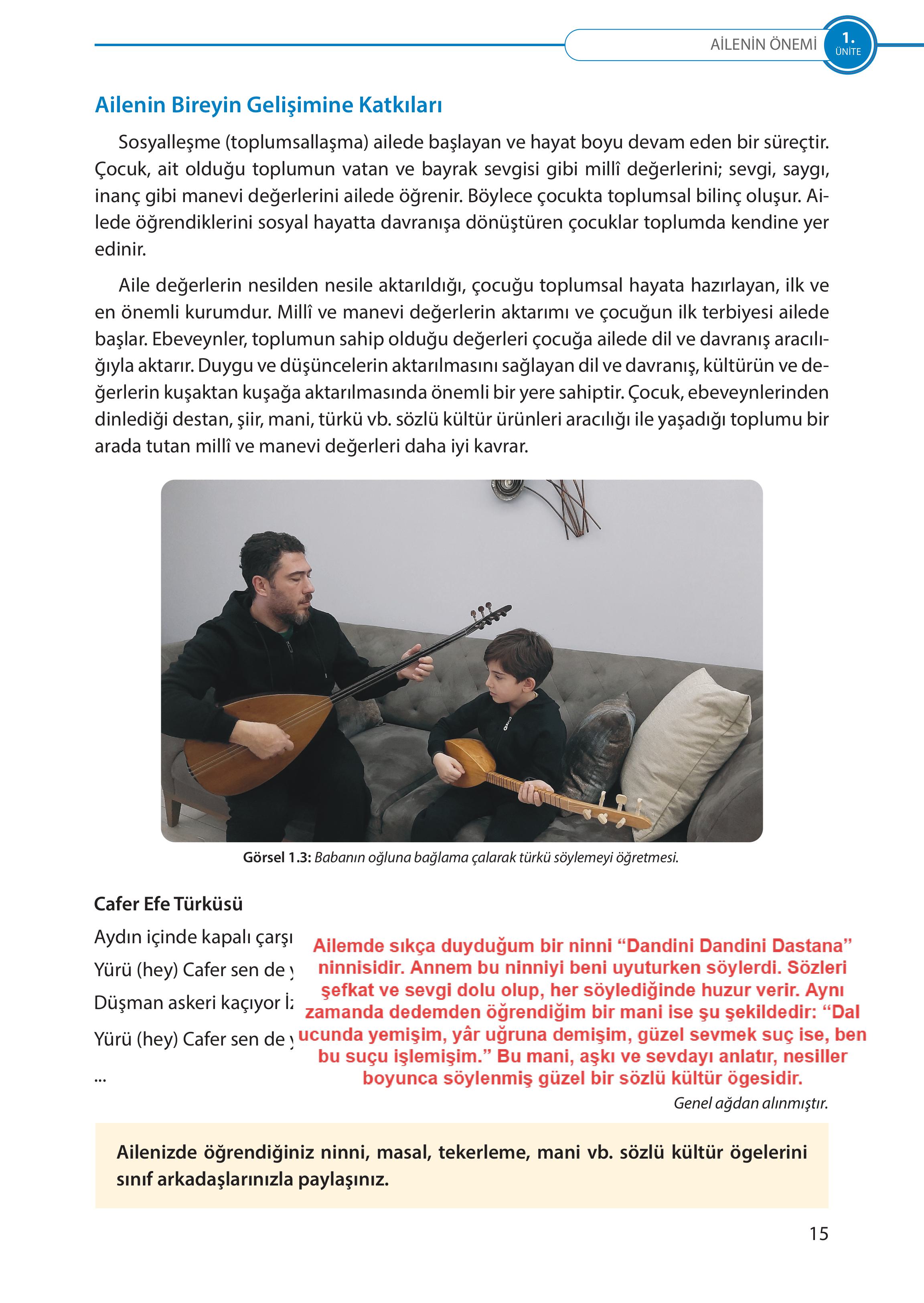 5. Sınıf Meb Yayınları Türk Sosyal Hayatında Aile Ders Kitabı Sayfa 15 Cevapları