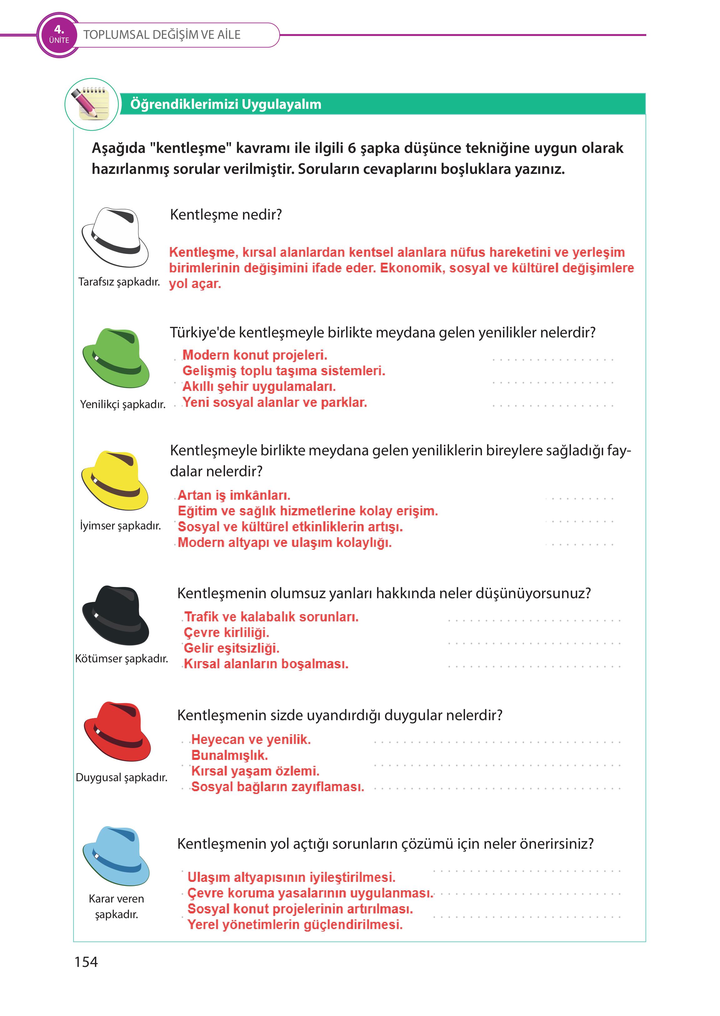 5. Sınıf Meb Yayınları Türk Sosyal Hayatında Aile Ders Kitabı Sayfa 154 Cevapları 5. Sınıf Meb Yayınları Türk Sosyal Hayatında Aile Ders Kitabı Sayfa 154 Cevapları