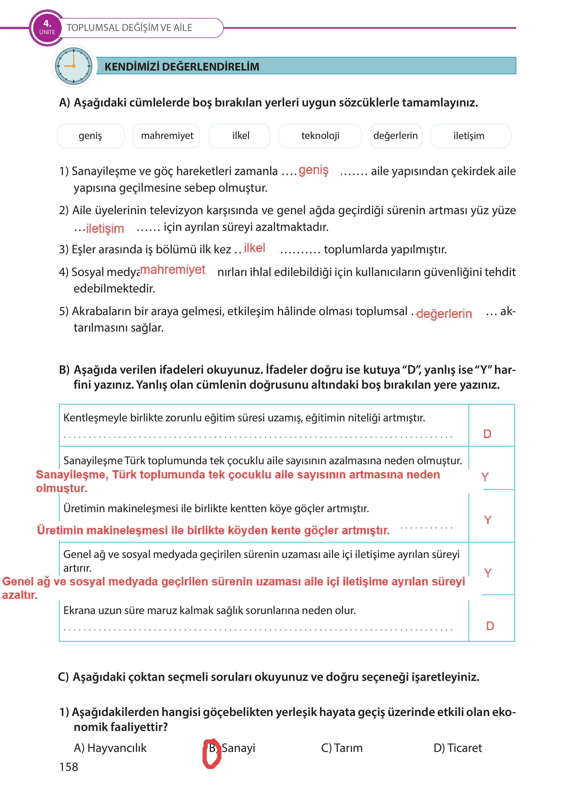 5. Sınıf Meb Yayınları Türk Sosyal Hayatında Aile Ders Kitabı Sayfa 158 Cevapları 5. Sınıf Meb Yayınları Türk Sosyal Hayatında Aile Ders Kitabı Sayfa 158 Cevapları