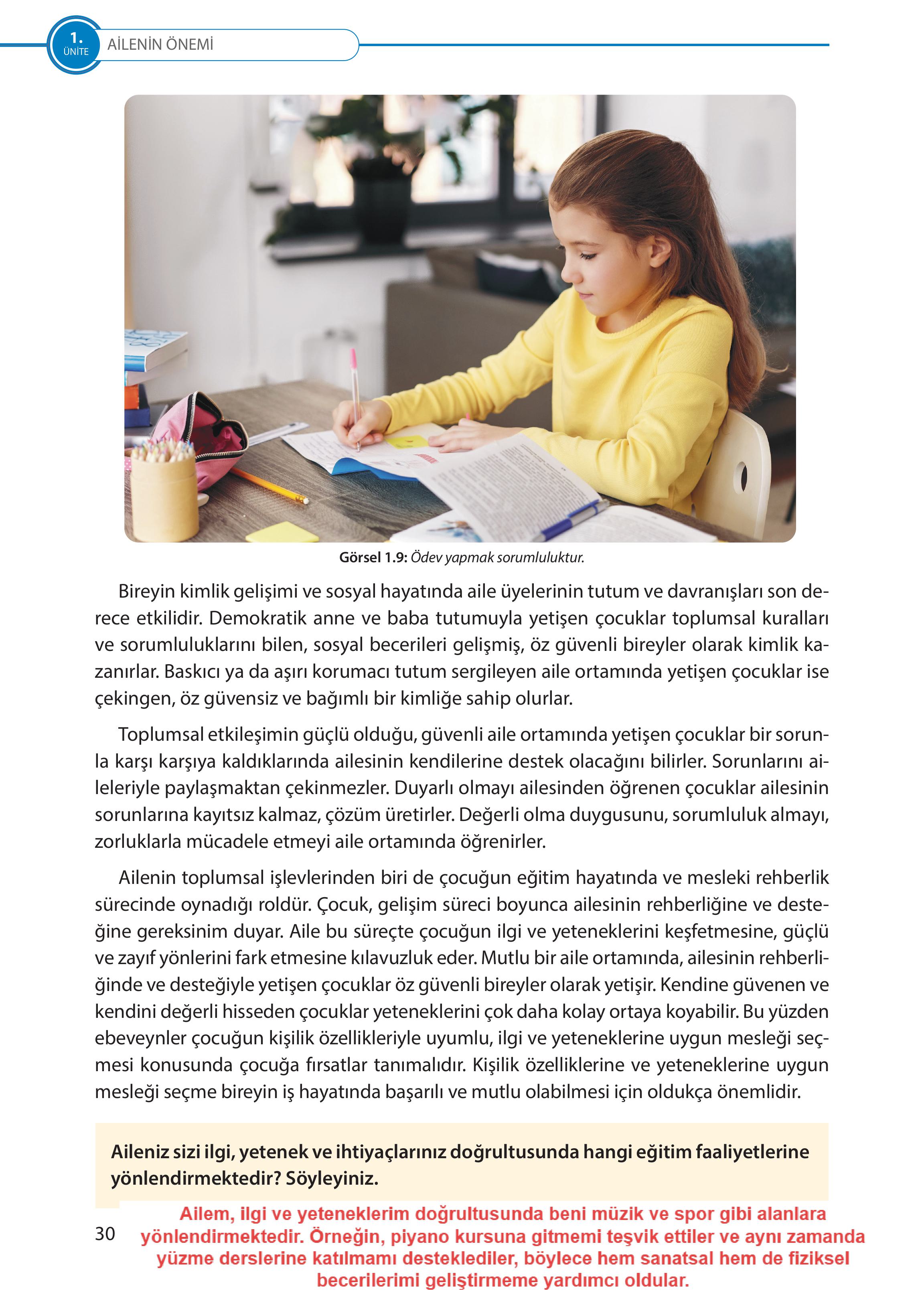 5. Sınıf Meb Yayınları Türk Sosyal Hayatında Aile Ders Kitabı Sayfa 30 Cevapları