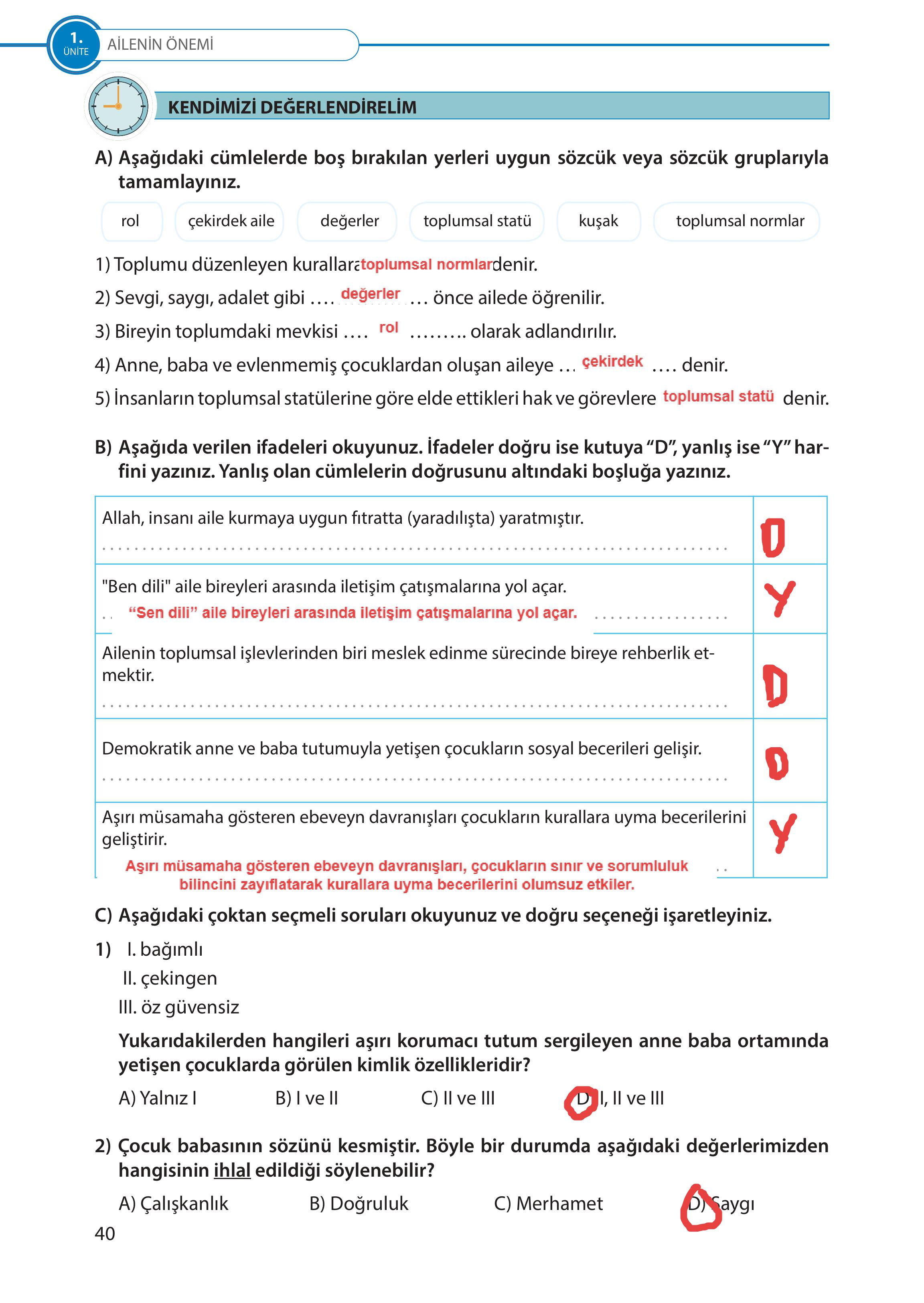 5. Sınıf Meb Yayınları Türk Sosyal Hayatında Aile Ders Kitabı Sayfa 40 Cevapları 5. Sınıf Meb Yayınları Türk Sosyal Hayatında Aile Ders Kitabı Sayfa 40 Cevapları