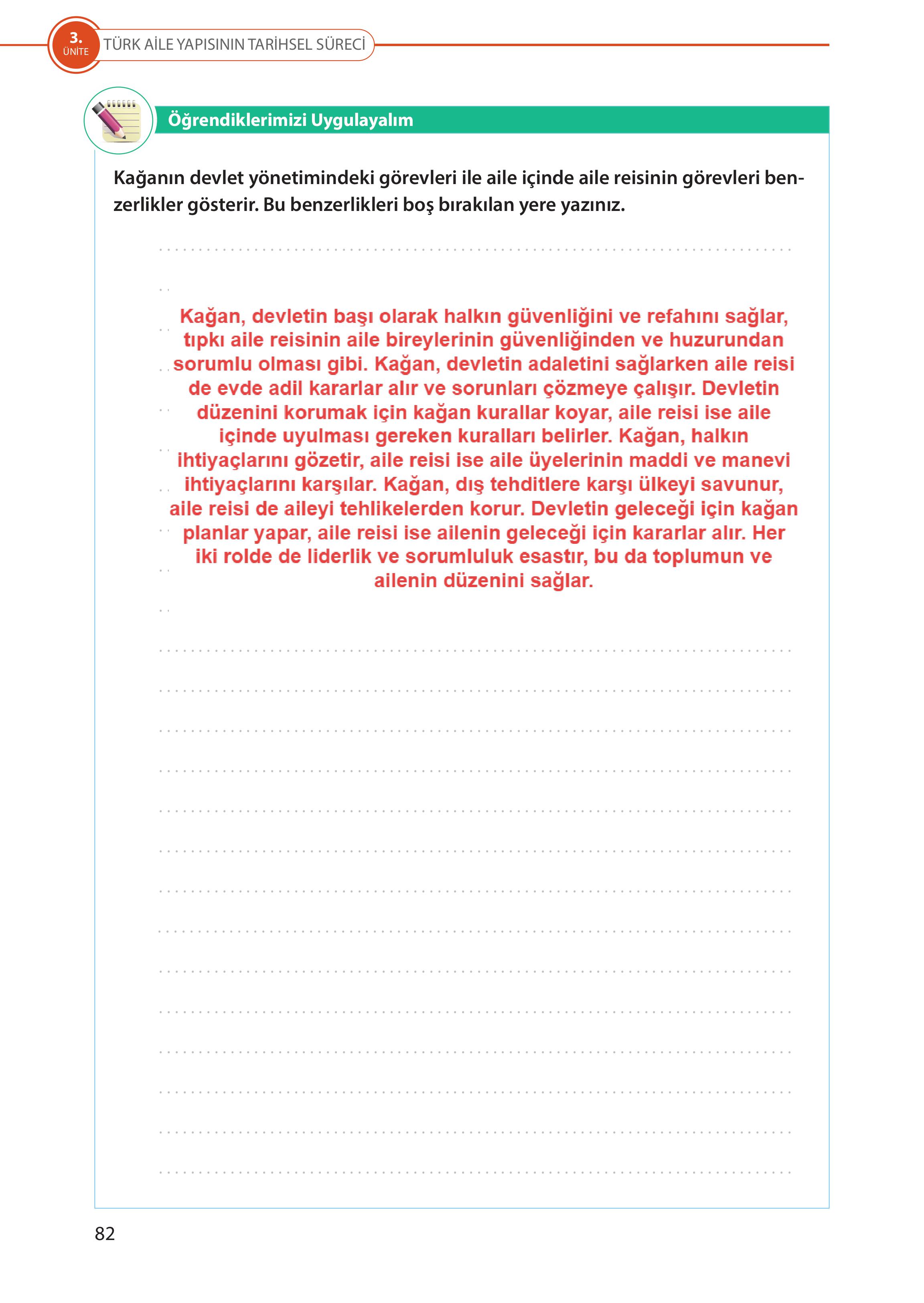 5. Sınıf Meb Yayınları Türk Sosyal Hayatında Aile Ders Kitabı Sayfa 82 Cevapları