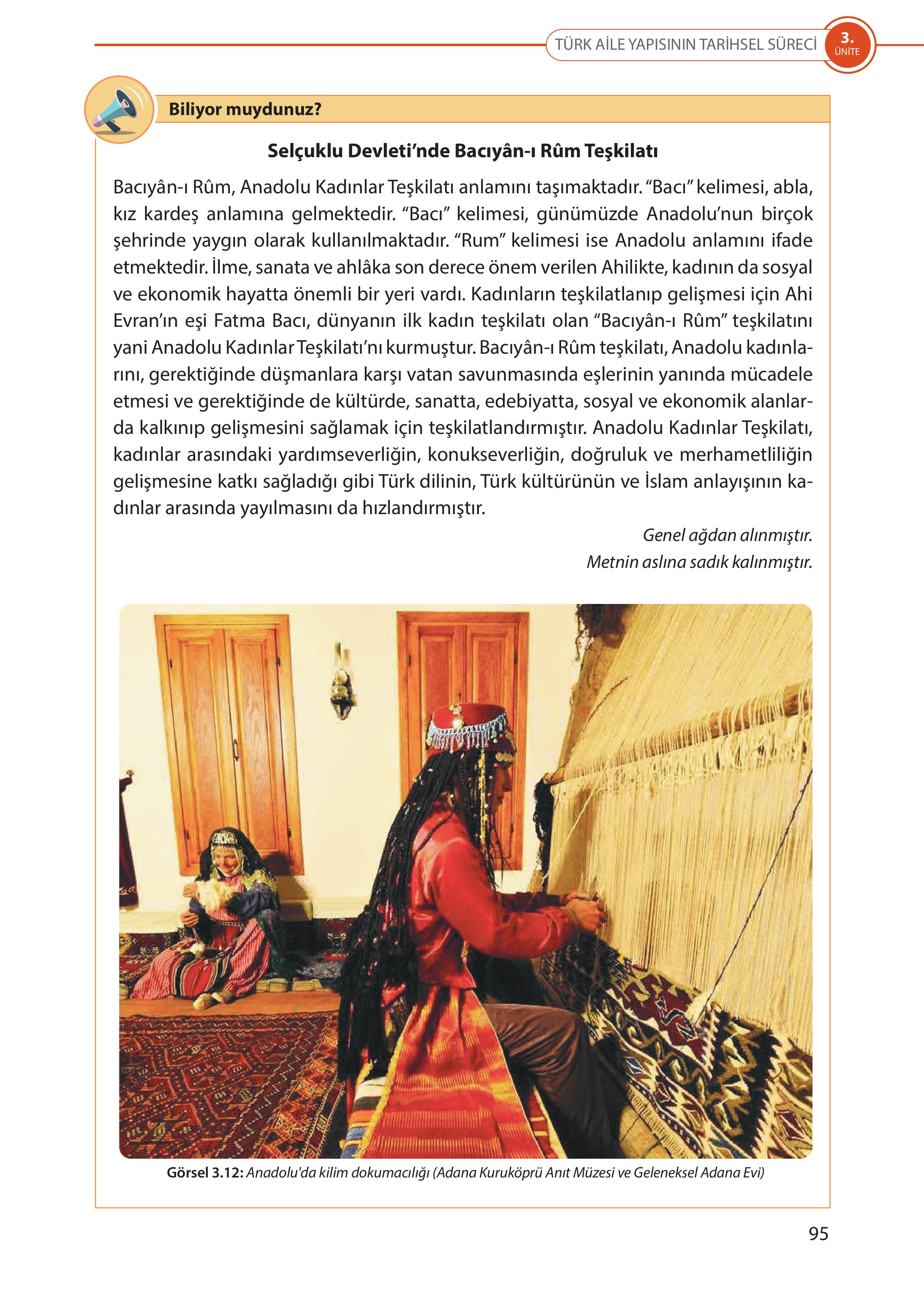 5. Sınıf Meb Yayınları Türk Sosyal Hayatında Aile Ders Kitabı Sayfa 95 Cevapları