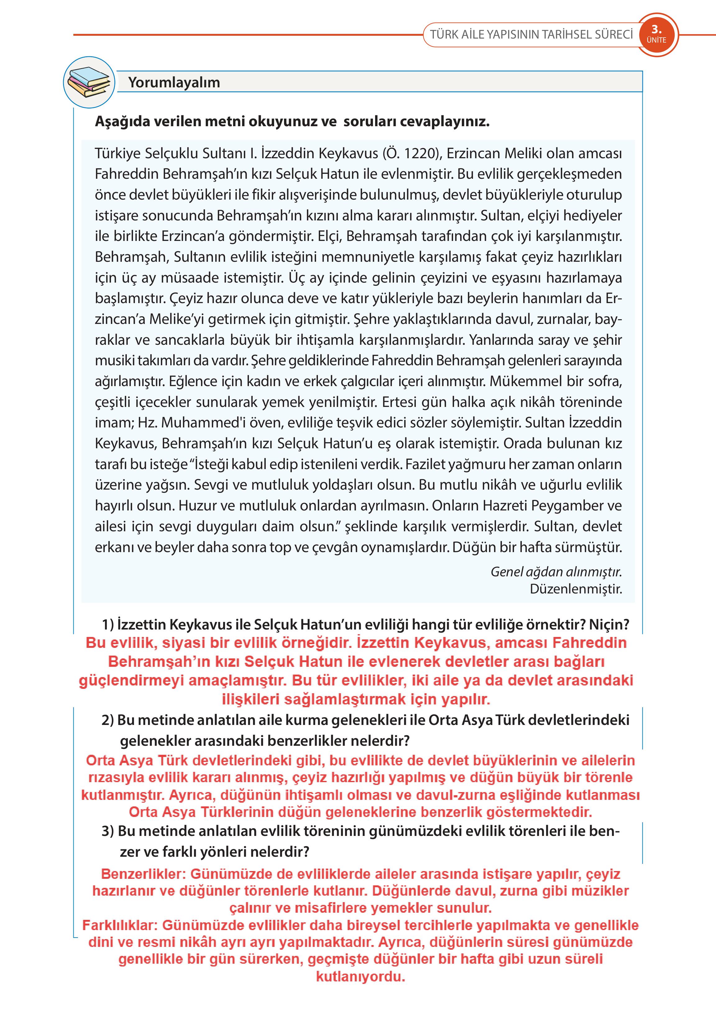 5. Sınıf Meb Yayınları Türk Sosyal Hayatında Aile Ders Kitabı Sayfa 97 Cevapları