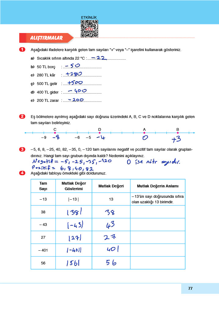 6. Sınıf Doğa Yayınları Matematik Ders Kitabı Sayfa 77 Cevapları 6. Sınıf Doğa Yayınları Matematik Ders Kitabı Sayfa 77 Cevapları