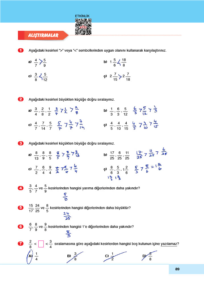 6. Sınıf Doğa Yayınları Matematik Ders Kitabı Sayfa 89 Cevapları 6. Sınıf Doğa Yayınları Matematik Ders Kitabı Sayfa 89 Cevapları