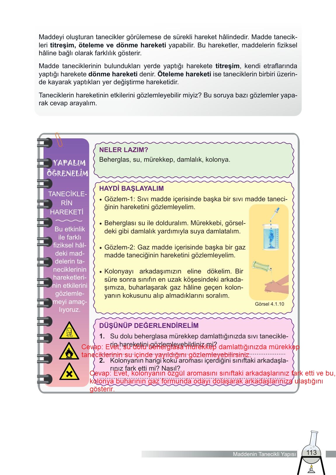 6. Sınıf Meb Yayınları Fen Bilimleri Ders Kitabı Sayfa 113 Cevapları
