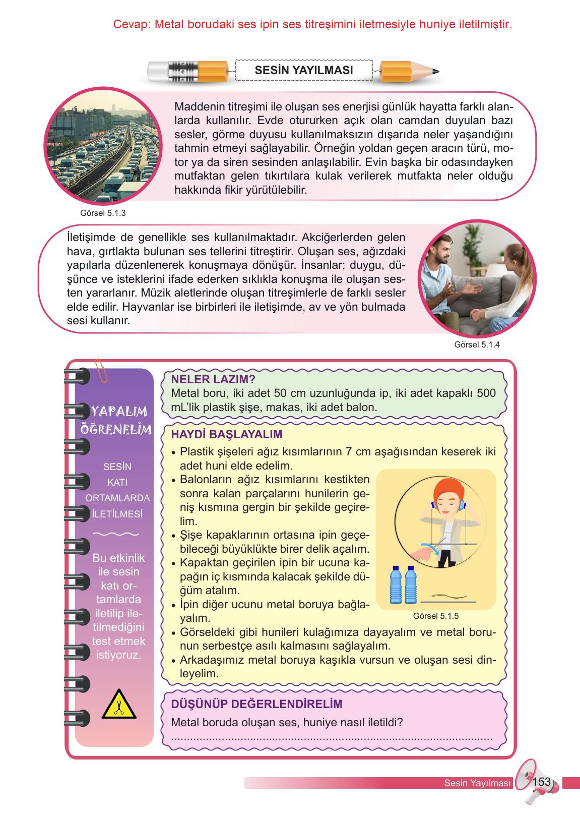6. Sınıf Meb Yayınları Fen Bilimleri Ders Kitabı Sayfa 153 Cevapları