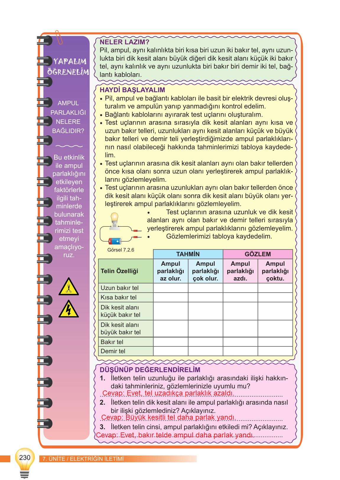 6. Sınıf Meb Yayınları Fen Bilimleri Ders Kitabı Sayfa 230 Cevapları 6. Sınıf Meb Yayınları Fen Bilimleri Ders Kitabı Sayfa 230 Cevapları