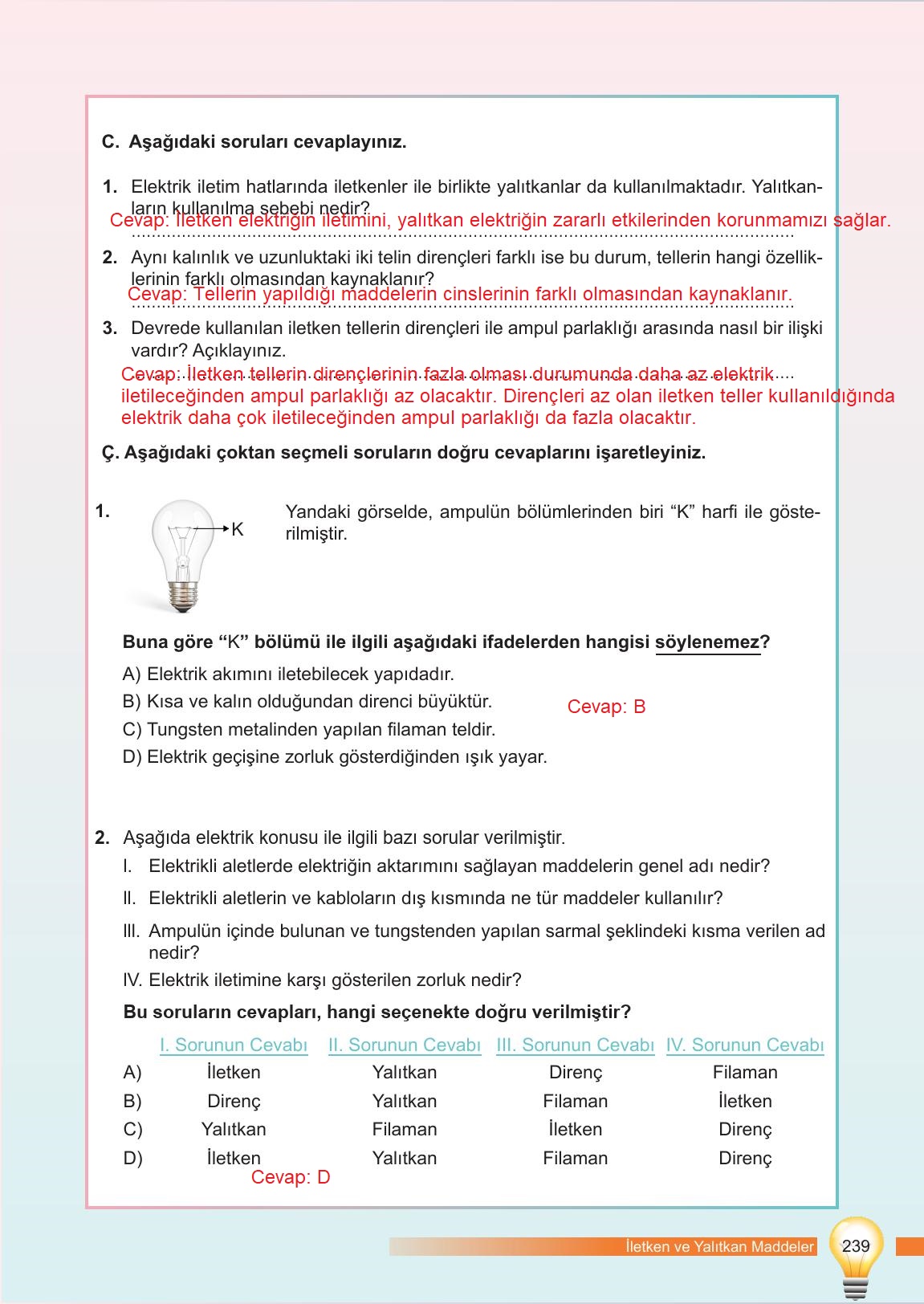 6. Sınıf Meb Yayınları Fen Bilimleri Ders Kitabı Sayfa 239 Cevapları