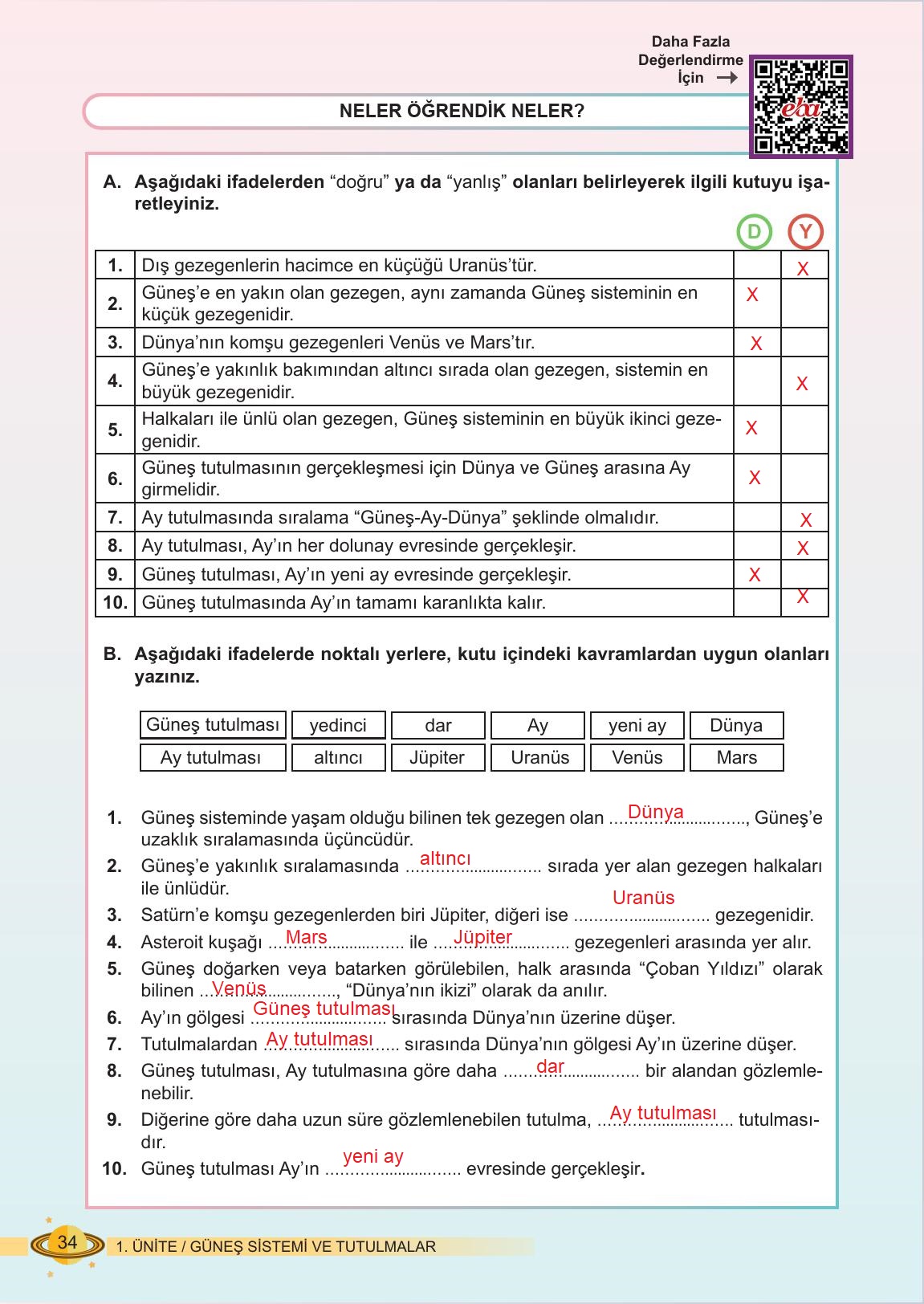 6. Sınıf Meb Yayınları Fen Bilimleri Ders Kitabı Sayfa 34 Cevapları