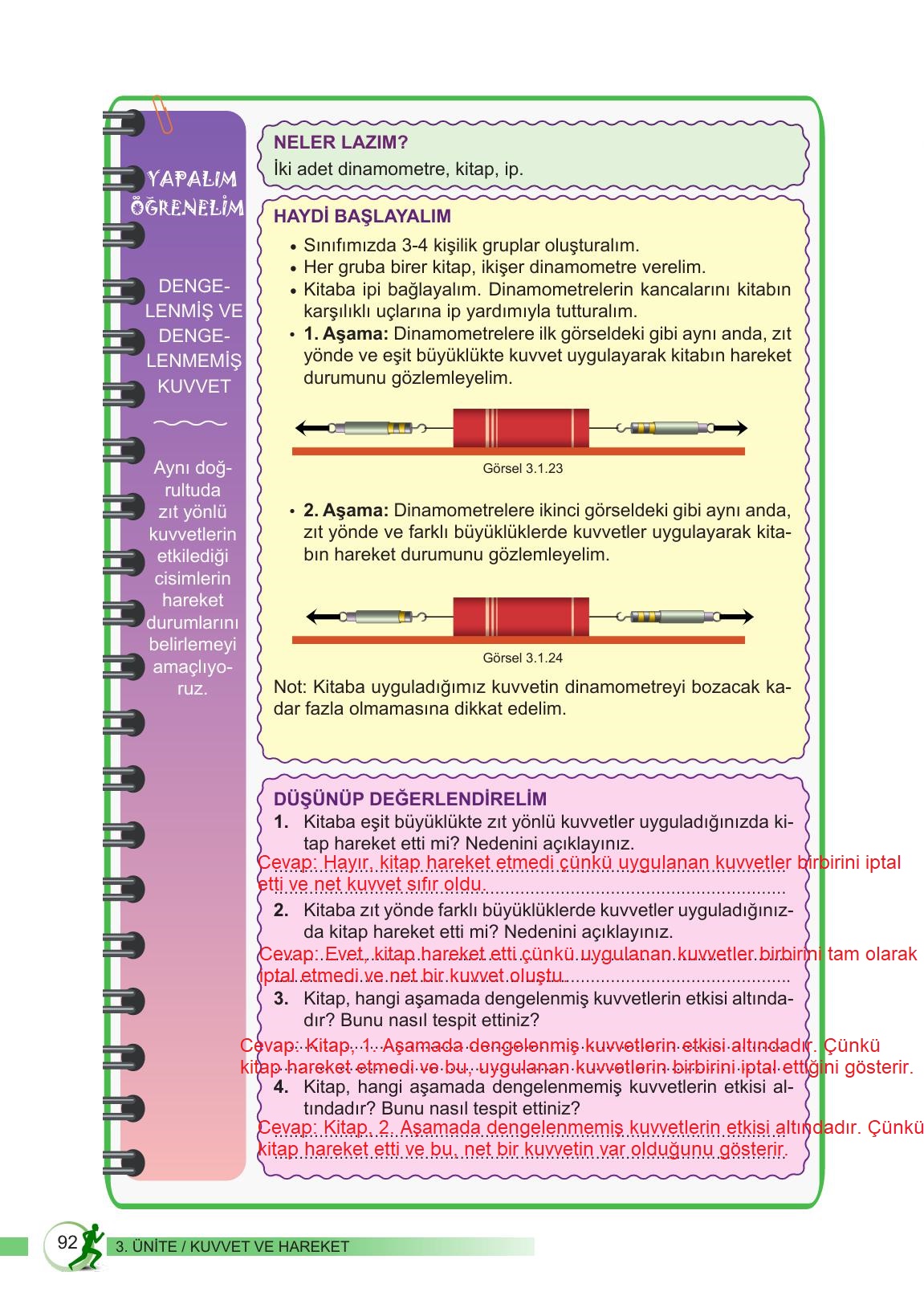 6. Sınıf Meb Yayınları Fen Bilimleri Ders Kitabı Sayfa 92 Cevapları