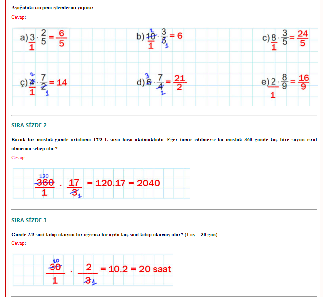 6. Sınıf Meb Yayınları Matematik Ders Kitabı Sayfa 101 Cevapları