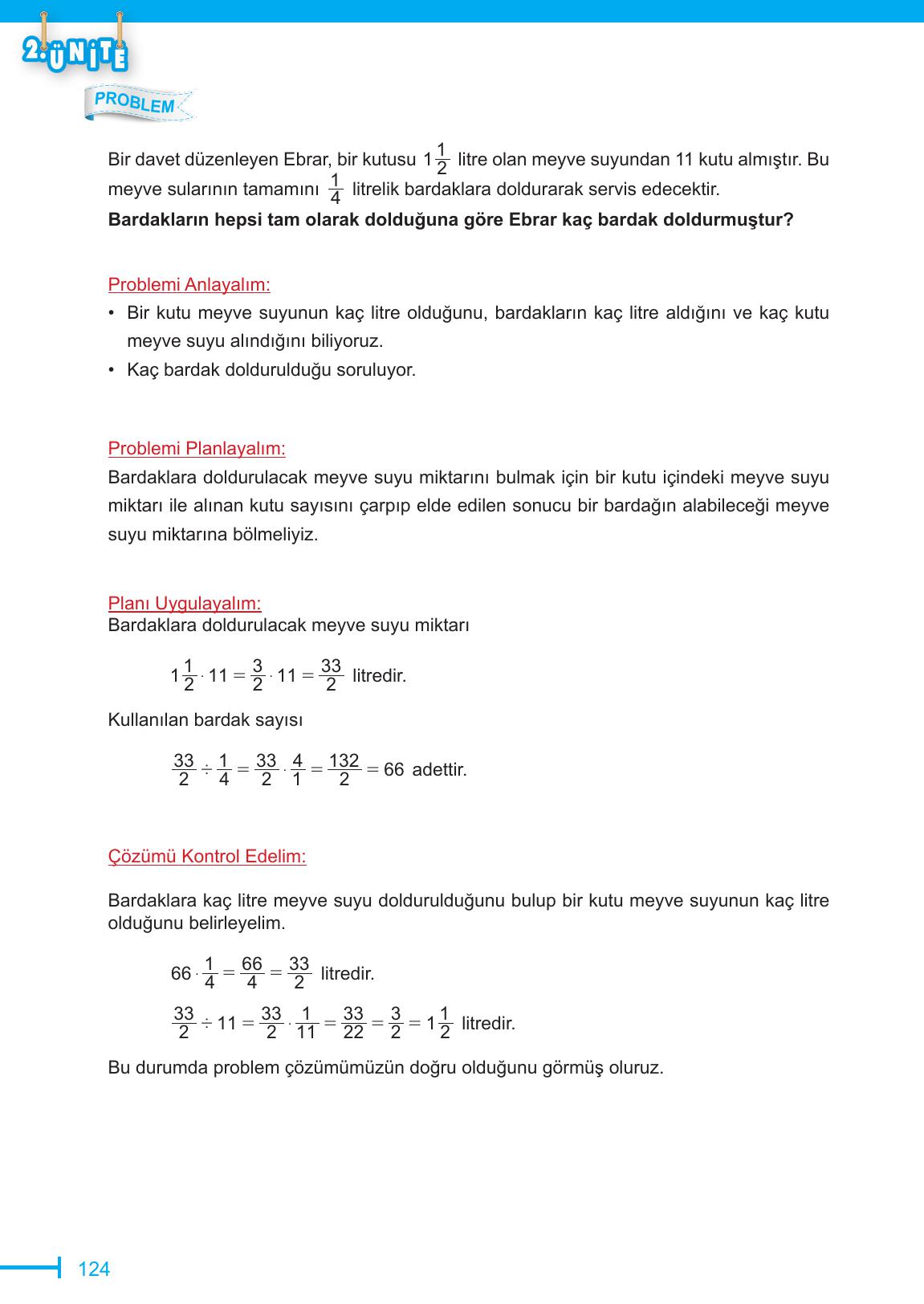 6. Sınıf Meb Yayınları Matematik Ders Kitabı Sayfa 124 Cevapları