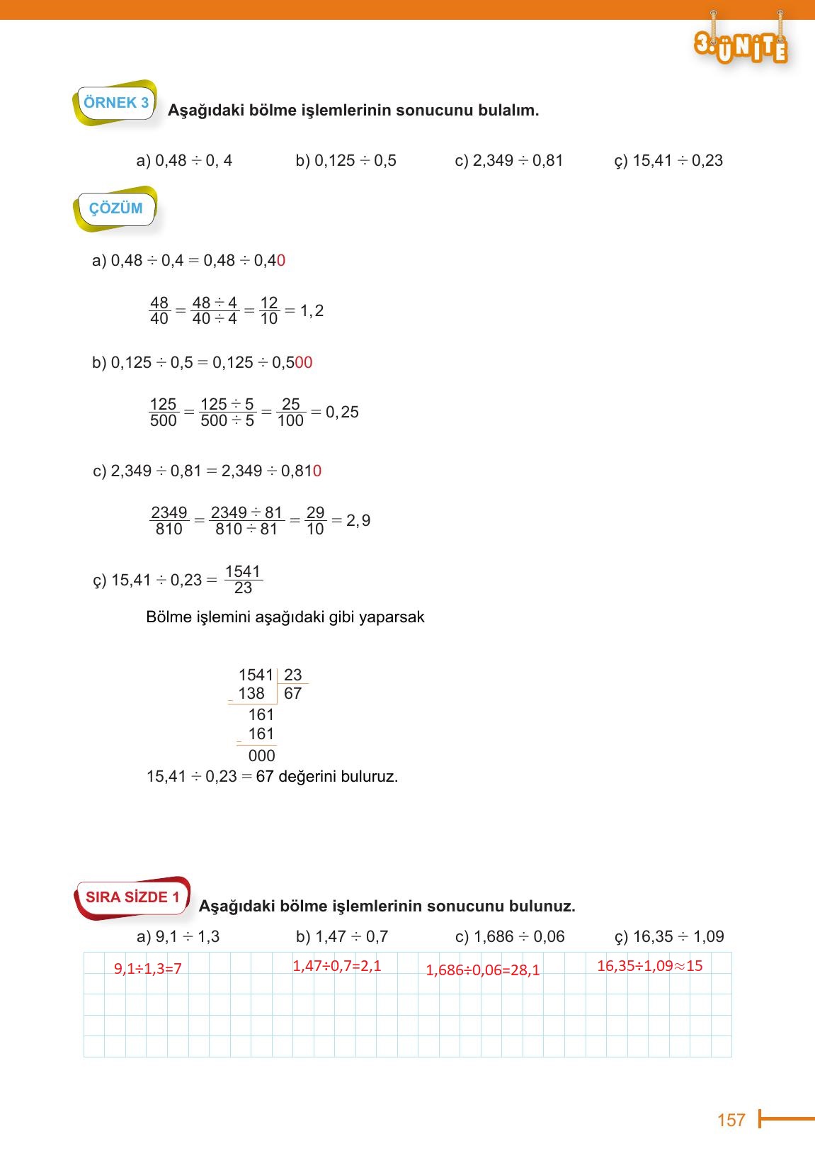 6. Sınıf Meb Yayınları Matematik Ders Kitabı Sayfa 157 Cevapları