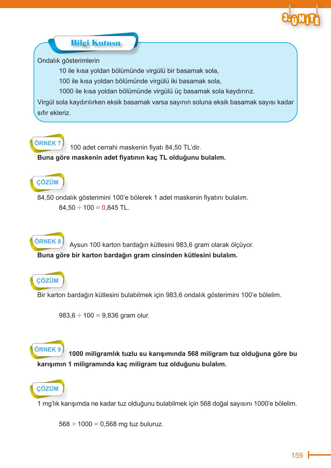 6. Sınıf Meb Yayınları Matematik Ders Kitabı Sayfa 159 Cevapları