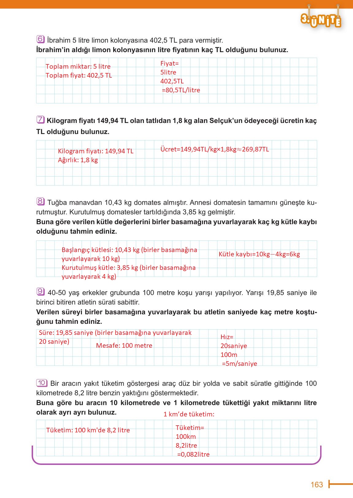 6. Sınıf Meb Yayınları Matematik Ders Kitabı Sayfa 163 Cevapları 6. Sınıf Meb Yayınları Matematik Ders Kitabı Sayfa 163 Cevapları