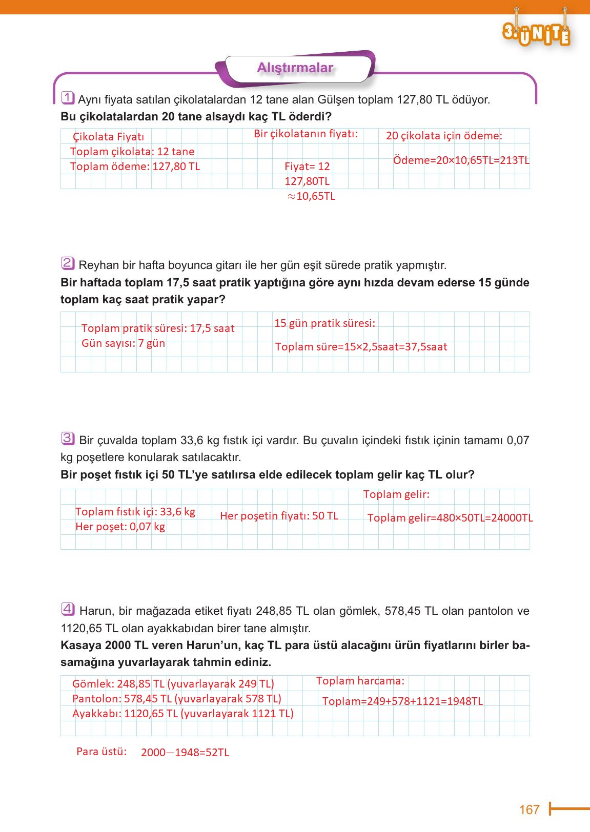 6. Sınıf Meb Yayınları Matematik Ders Kitabı Sayfa 167 Cevapları