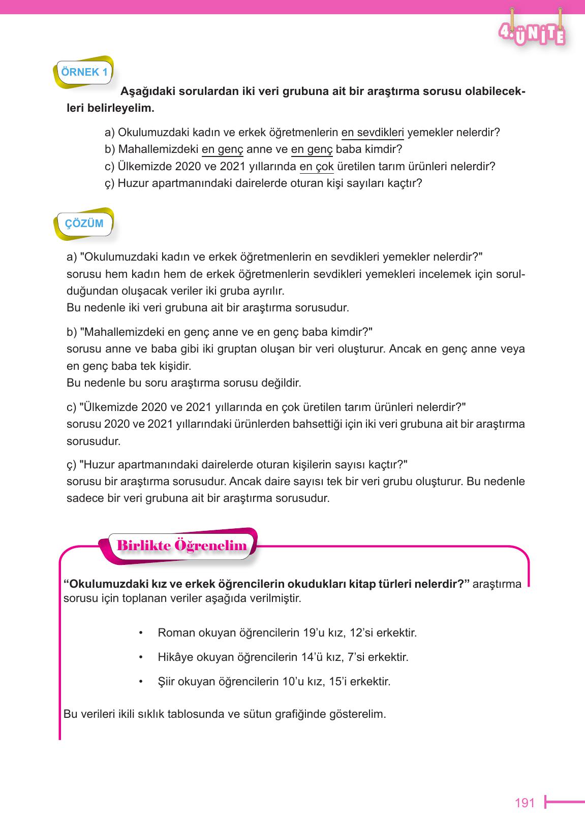 6. Sınıf Meb Yayınları Matematik Ders Kitabı Sayfa 191 Cevapları
