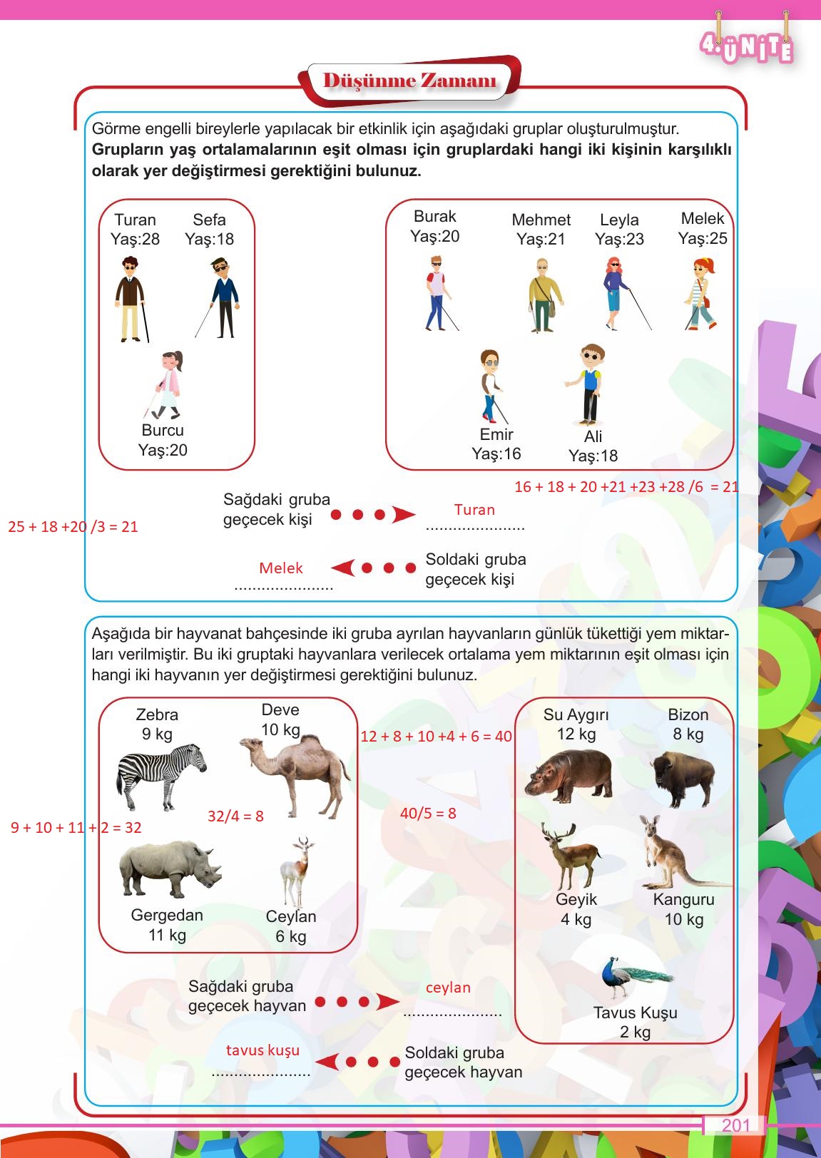 6. Sınıf Meb Yayınları Matematik Ders Kitabı Sayfa 201 Cevapları