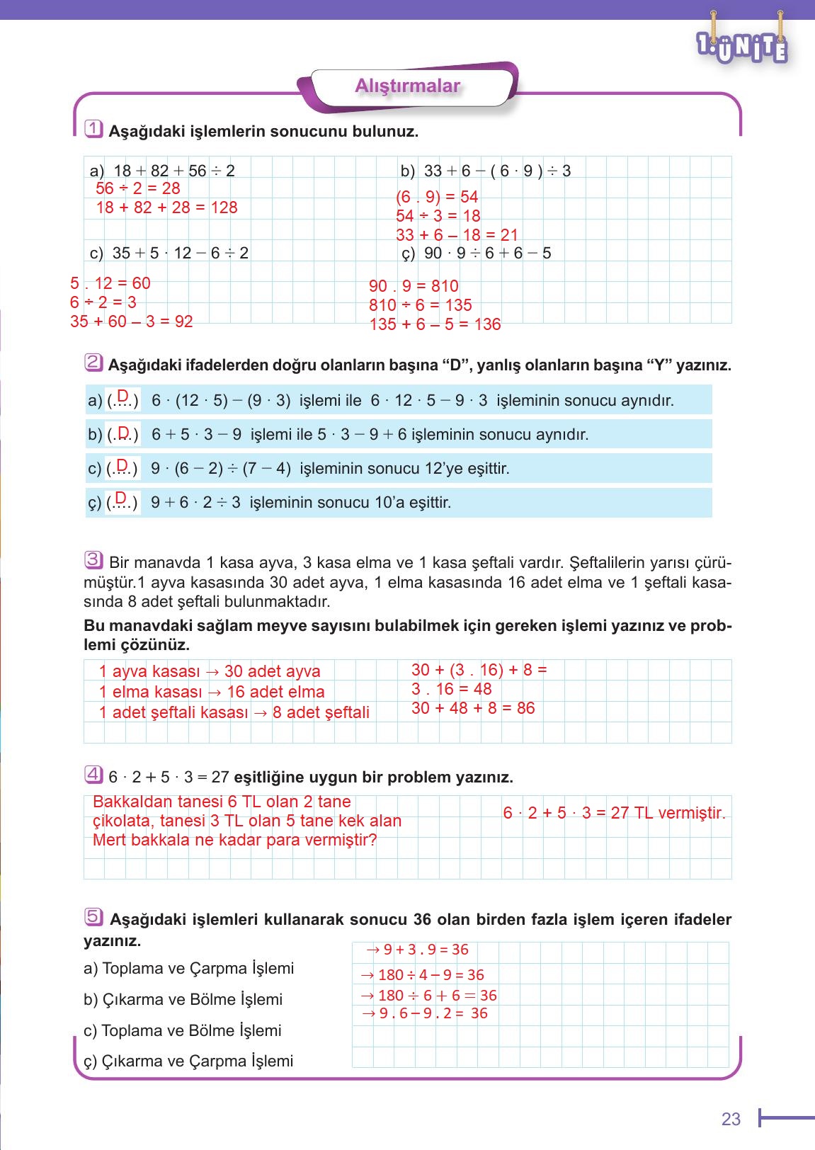 6. Sınıf Meb Yayınları Matematik Ders Kitabı Sayfa 23 Cevapları