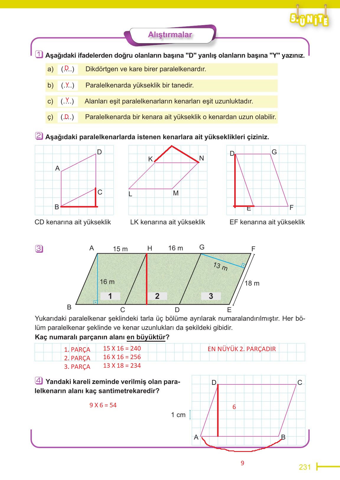 6. Sınıf Meb Yayınları Matematik Ders Kitabı Sayfa 231 Cevapları