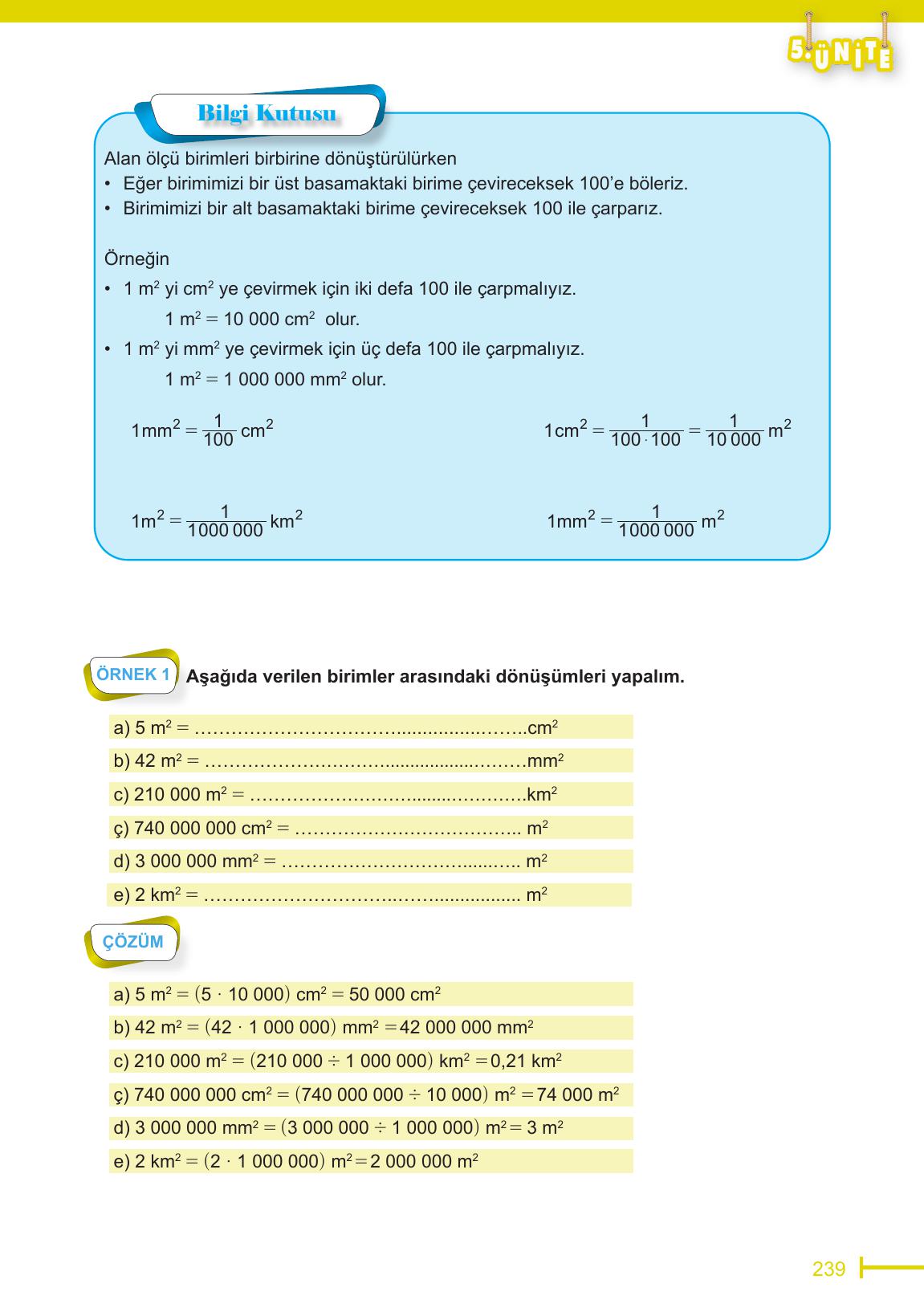 6. Sınıf Meb Yayınları Matematik Ders Kitabı Sayfa 239 Cevapları