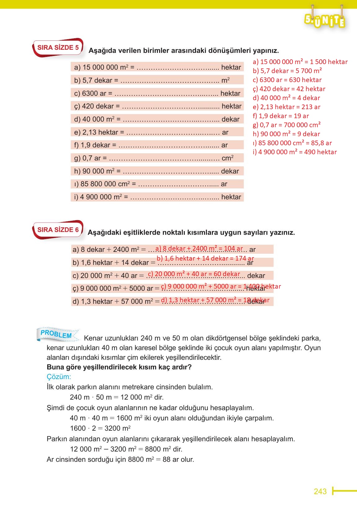 6. Sınıf Meb Yayınları Matematik Ders Kitabı Sayfa 243 Cevapları