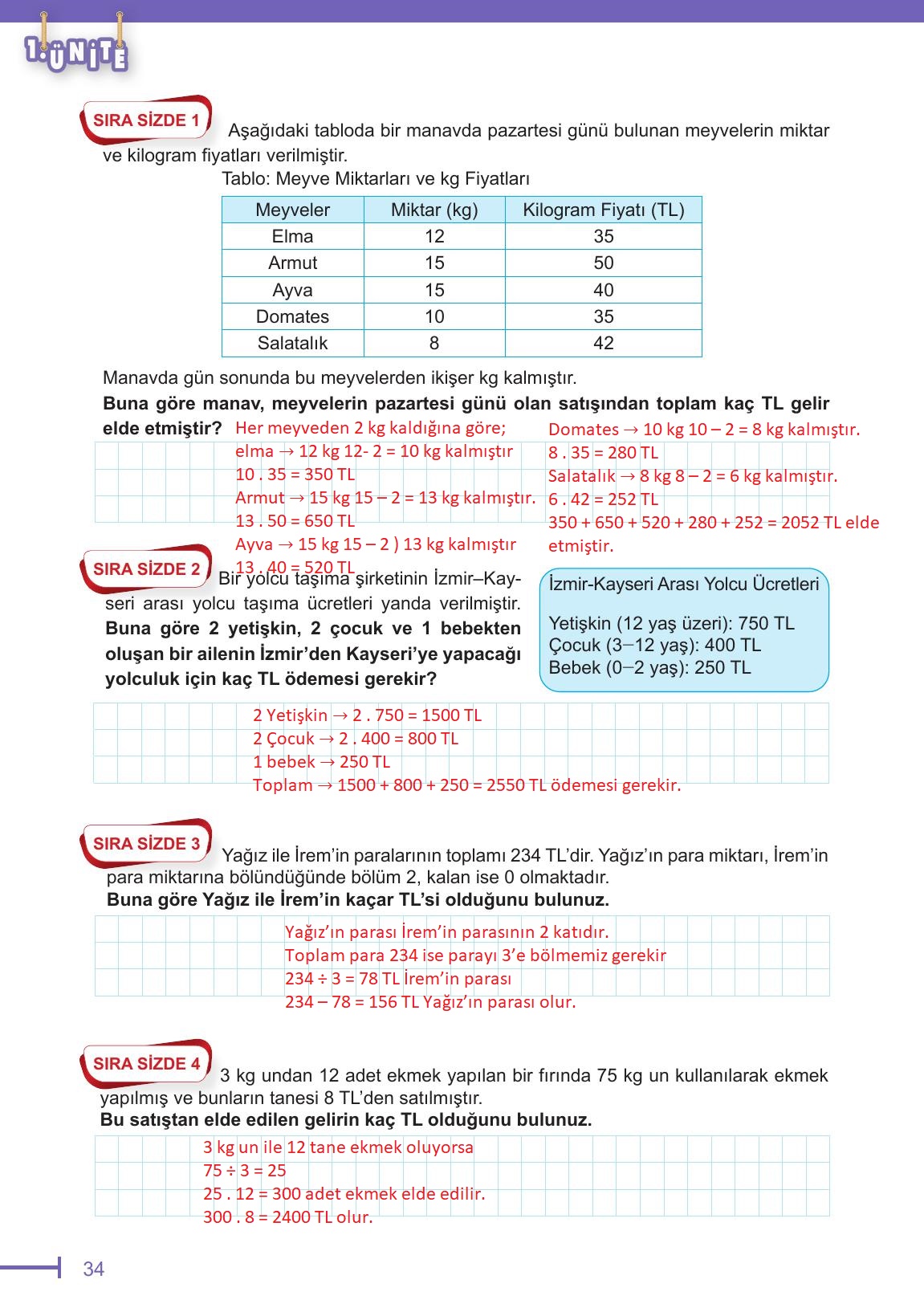 6. Sınıf Meb Yayınları Matematik Ders Kitabı Sayfa 34 Cevapları