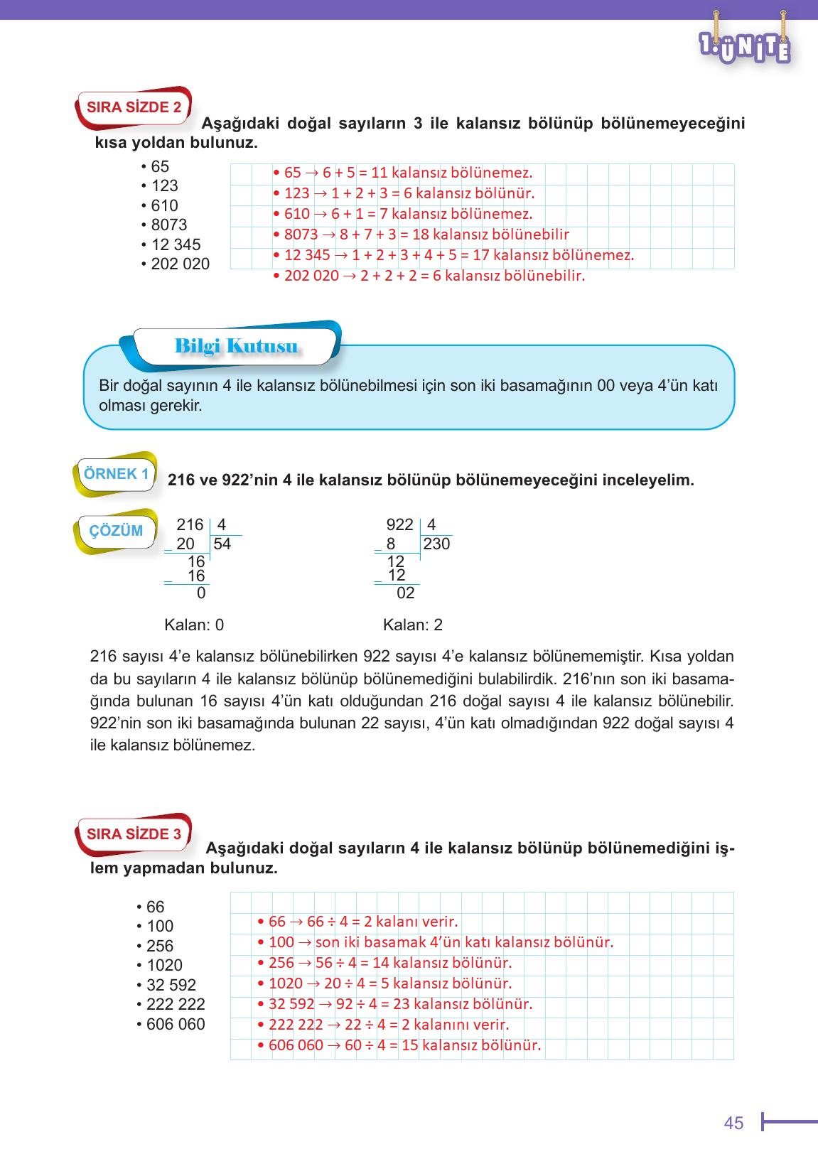 6. Sınıf Meb Yayınları Matematik Ders Kitabı Sayfa 45 Cevapları