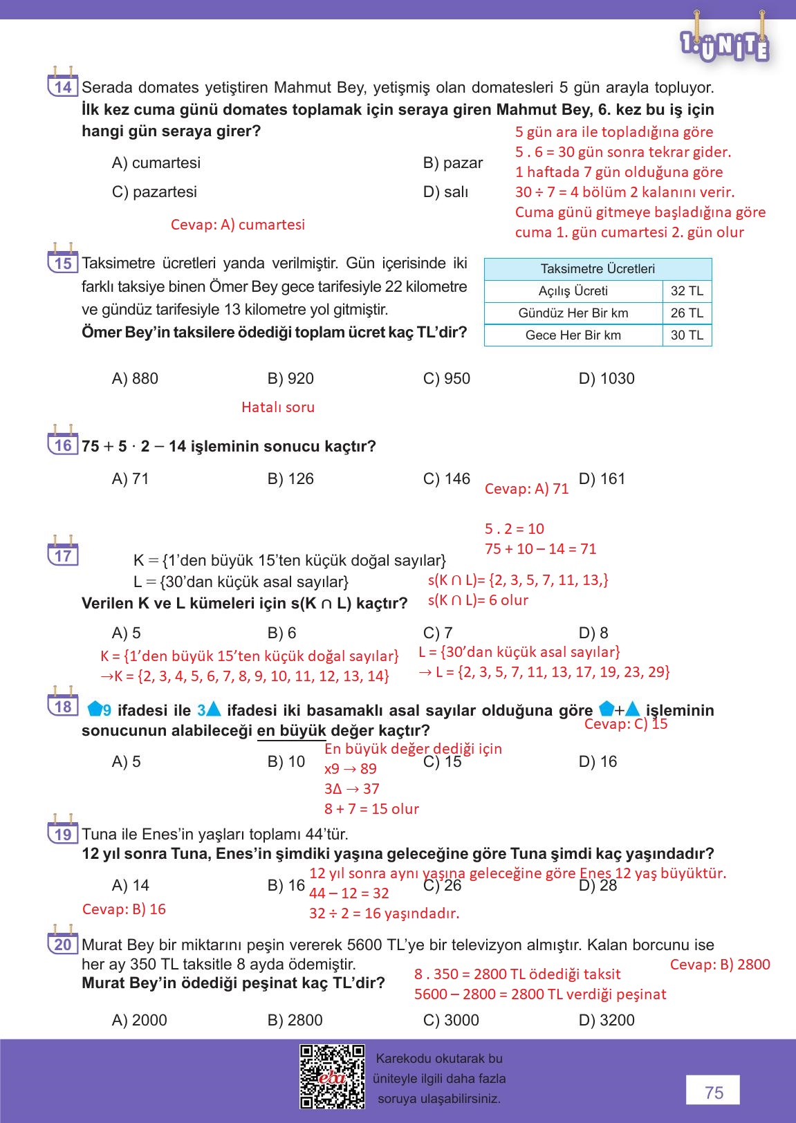 6. Sınıf Meb Yayınları Matematik Ders Kitabı Sayfa 75 Cevapları