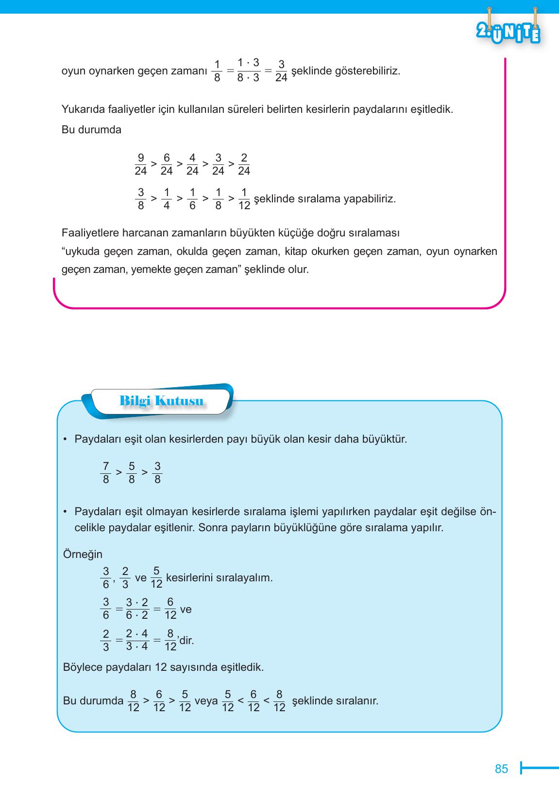 6. Sınıf Meb Yayınları Matematik Ders Kitabı Sayfa 85 Cevapları