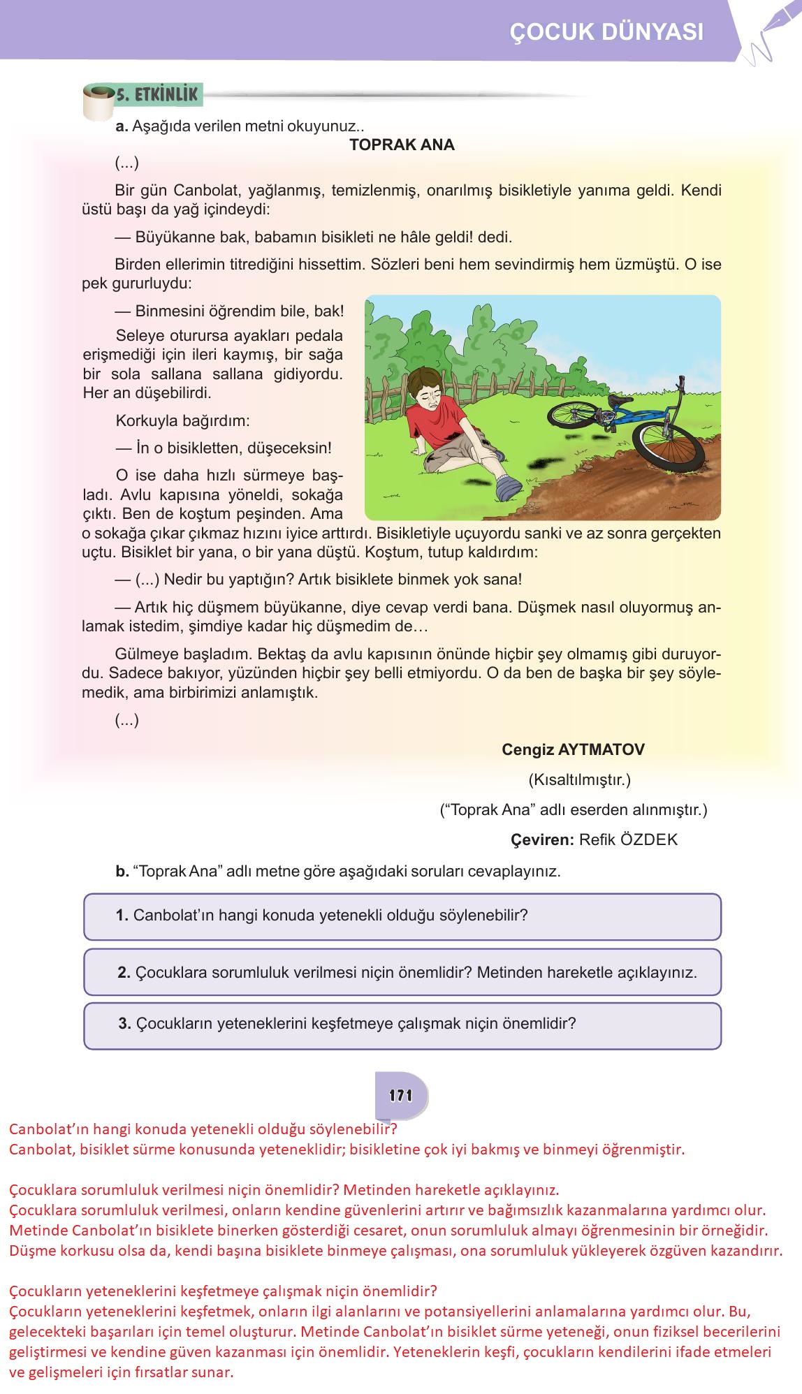 6. Sınıf Meb Yayınları Türkçe Ders Kitabı Sayfa 171 Cevapları