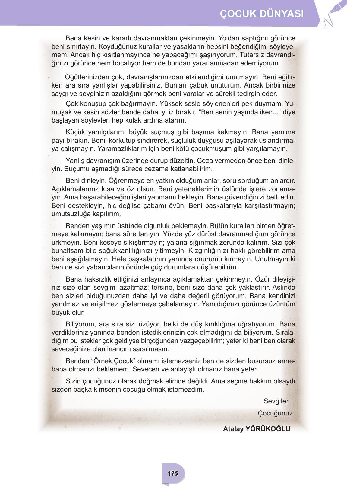 6. Sınıf Meb Yayınları Türkçe Ders Kitabı Sayfa 175 Cevapları