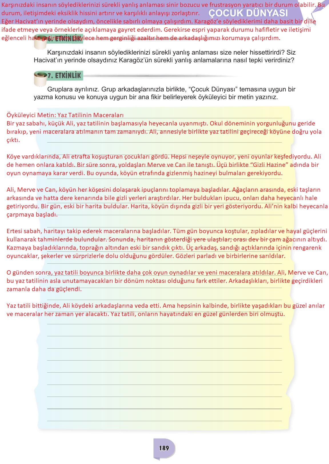 6. Sınıf Meb Yayınları Türkçe Ders Kitabı Sayfa 189 Cevapları