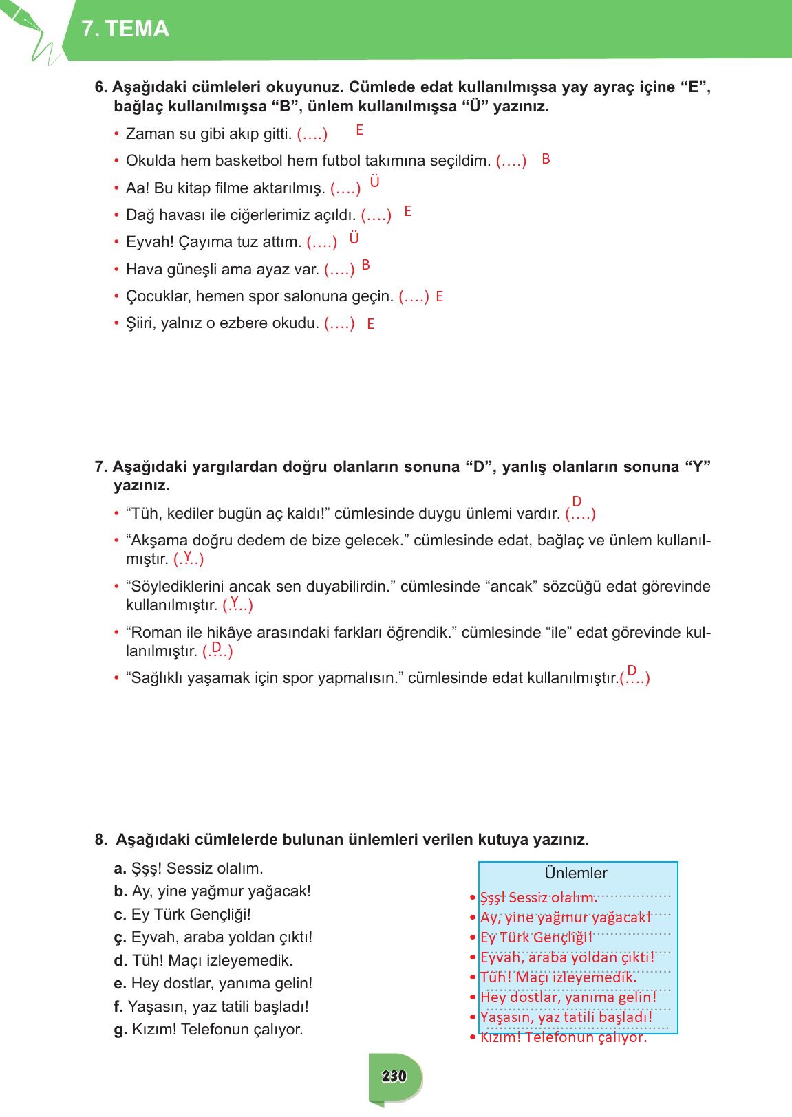 6. Sınıf Meb Yayınları Türkçe Ders Kitabı Sayfa 230 Cevapları