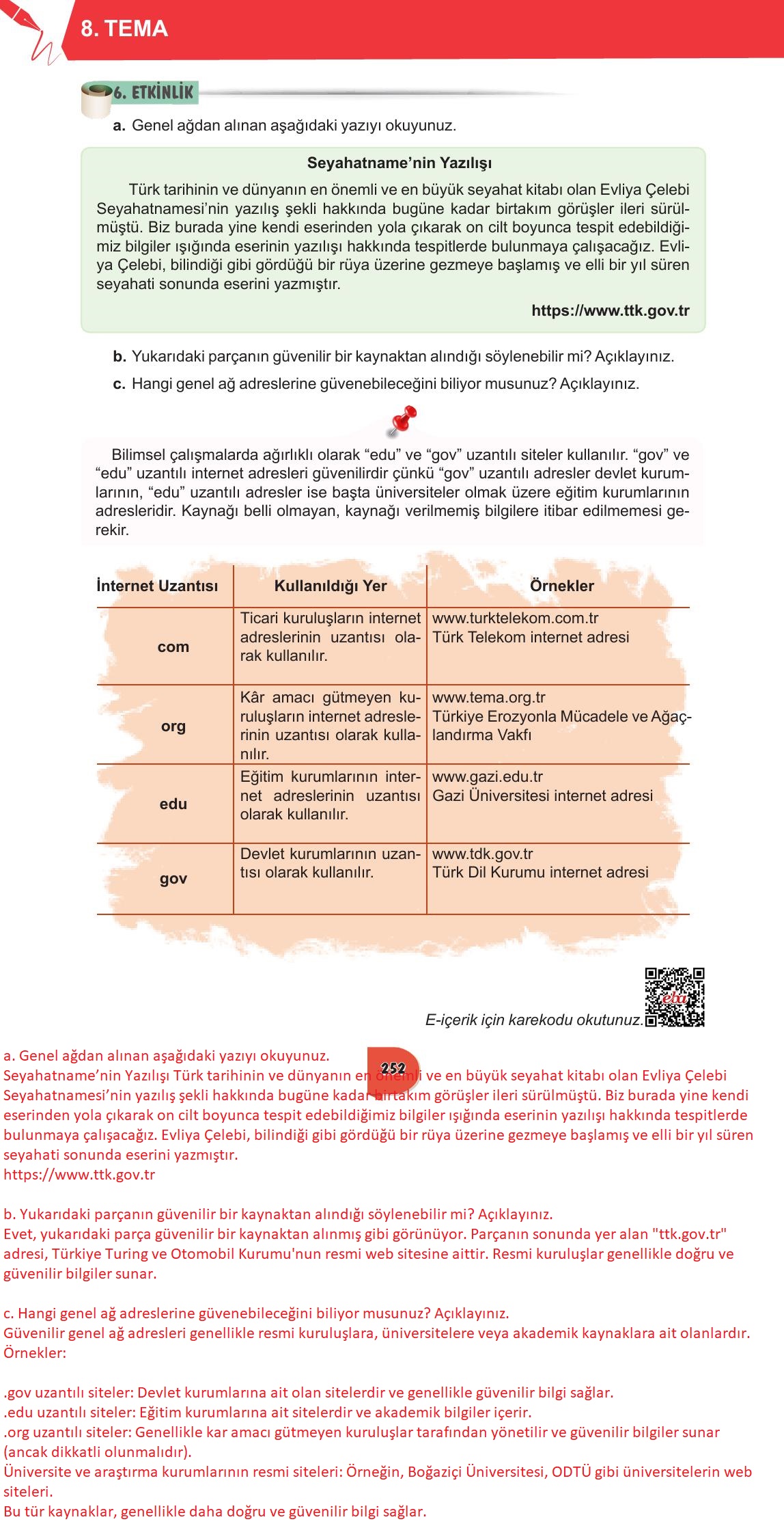 6. Sınıf Meb Yayınları Türkçe Ders Kitabı Sayfa 252 Cevapları