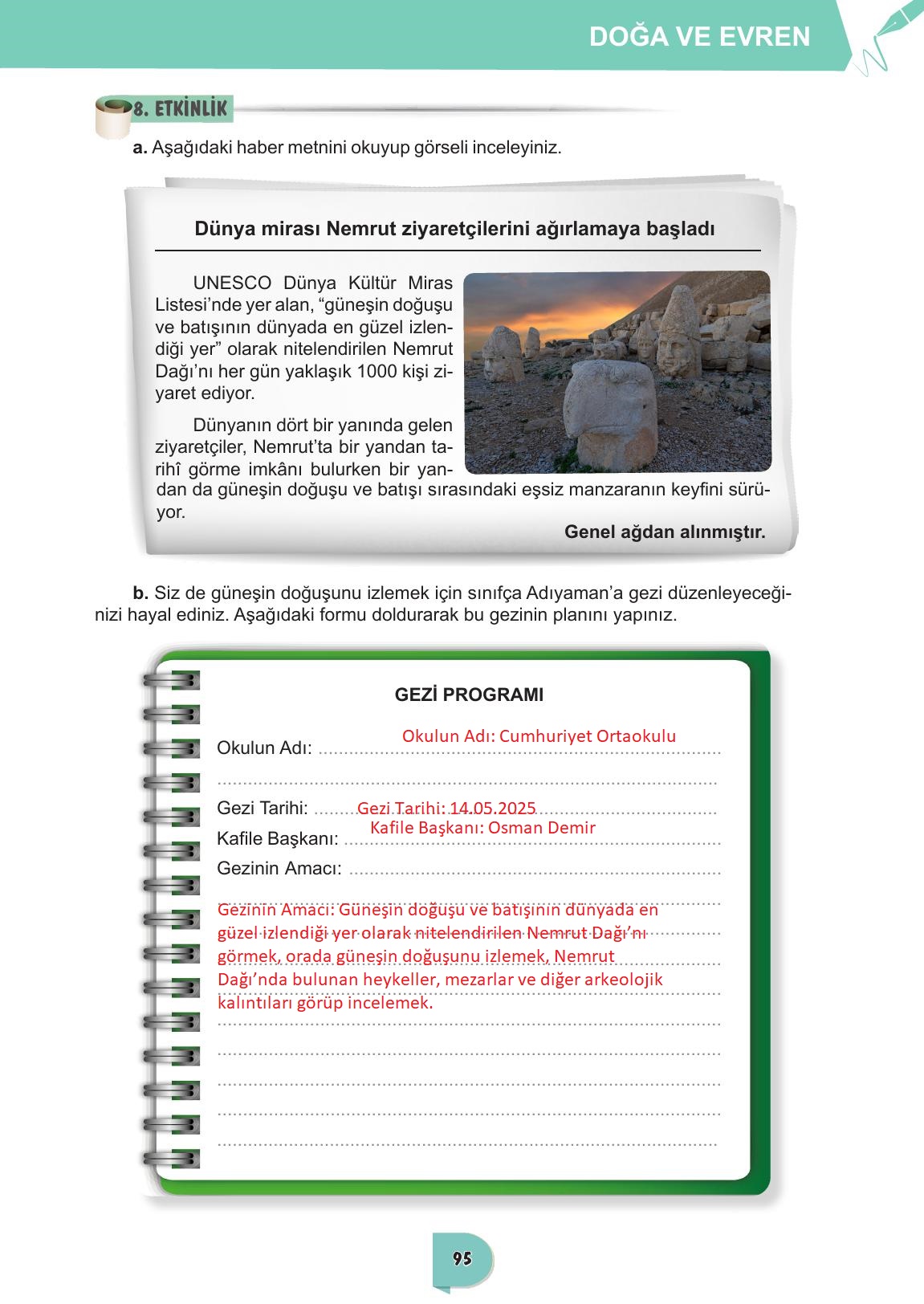 6. Sınıf Meb Yayınları Türkçe Ders Kitabı Sayfa 95 Cevapları 6. Sınıf Meb Yayınları Türkçe Ders Kitabı Sayfa 95 Cevapları
