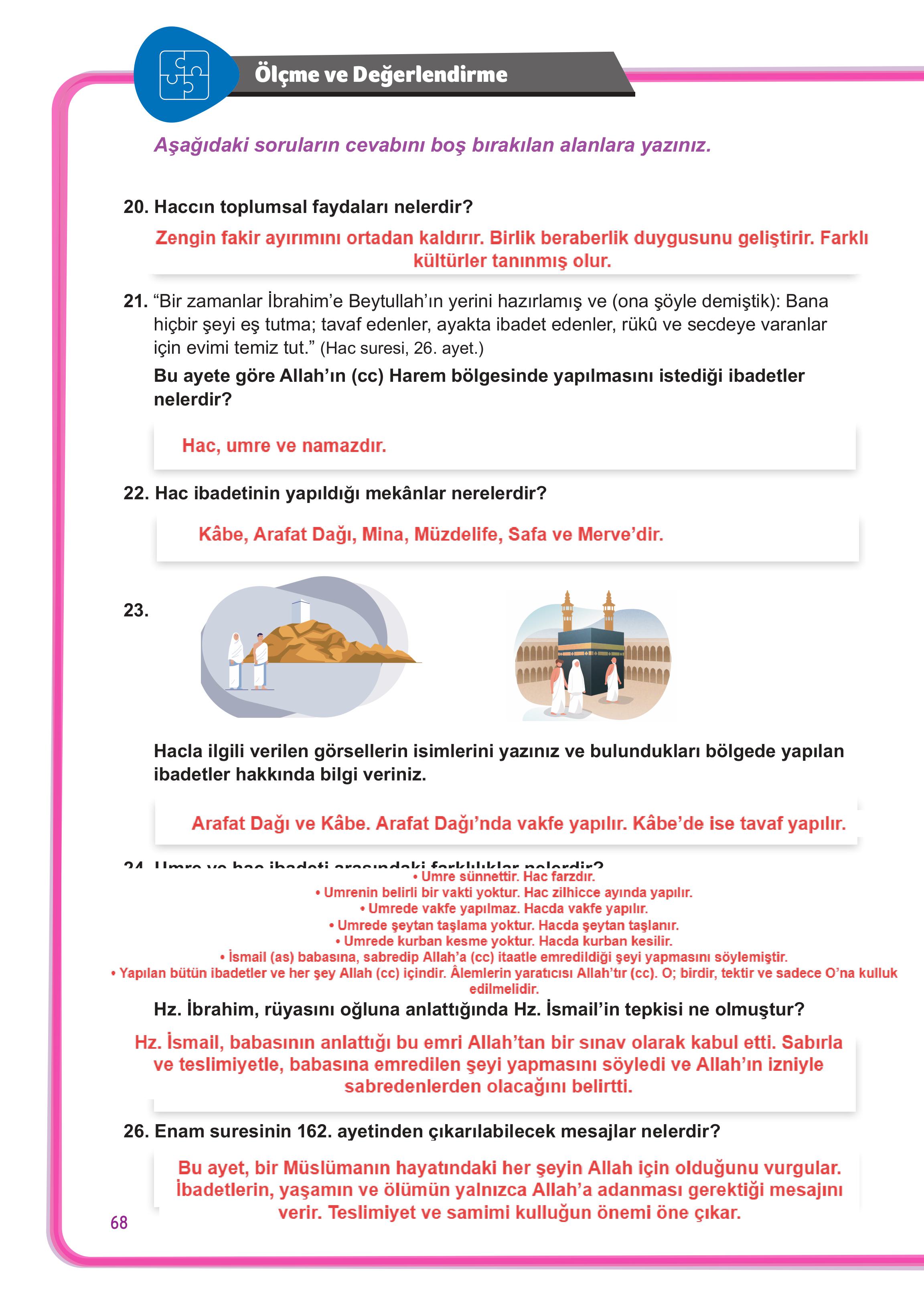 7. Sınıf Meb Yayınları Din Kültürü Ve Ahlak Bilgisi Ders Kitabı Sayfa 68 Cevapları