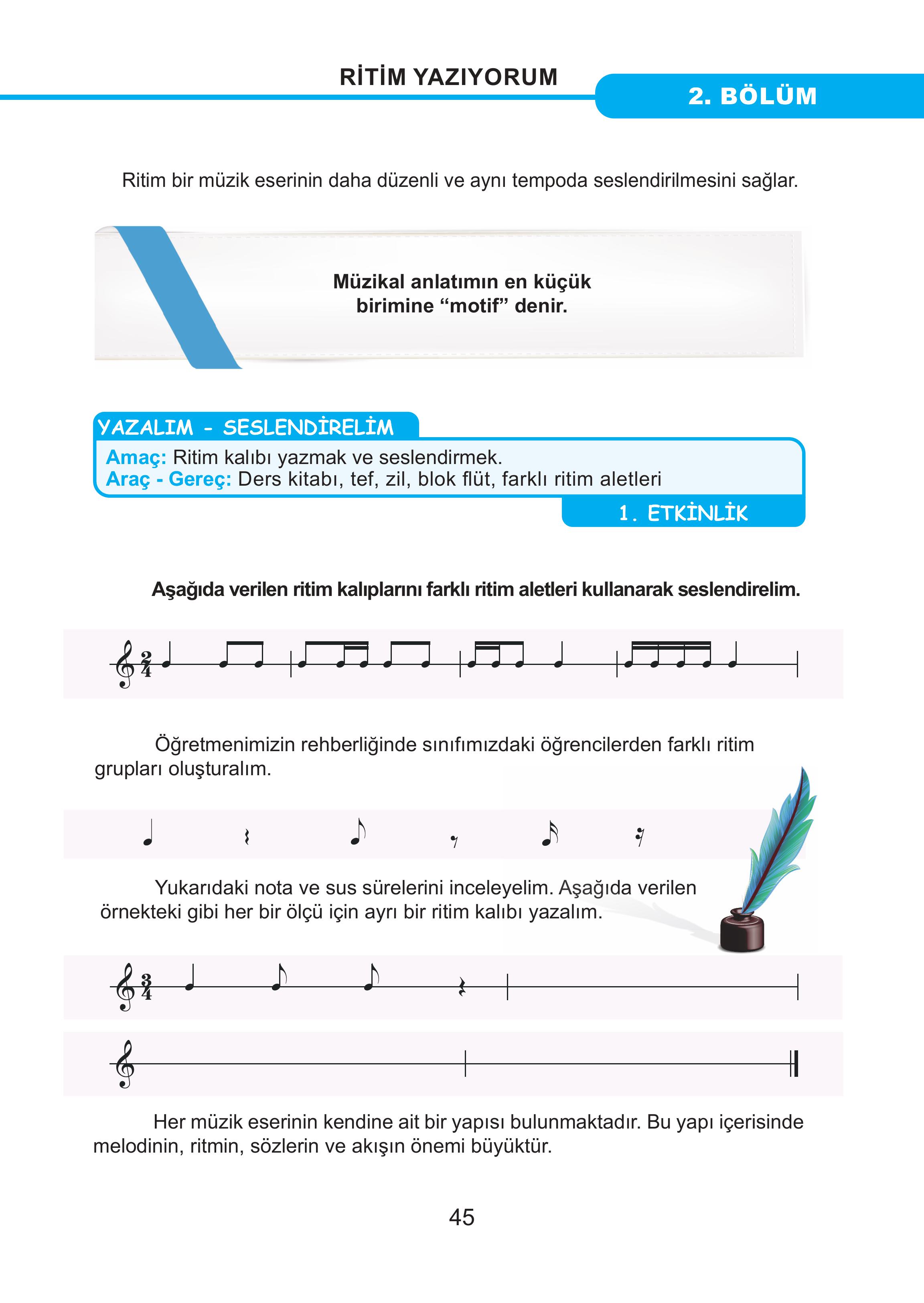 7. Sınıf Meb Yayınları Müzik Ders Kitabı Sayfa 45 Cevapları