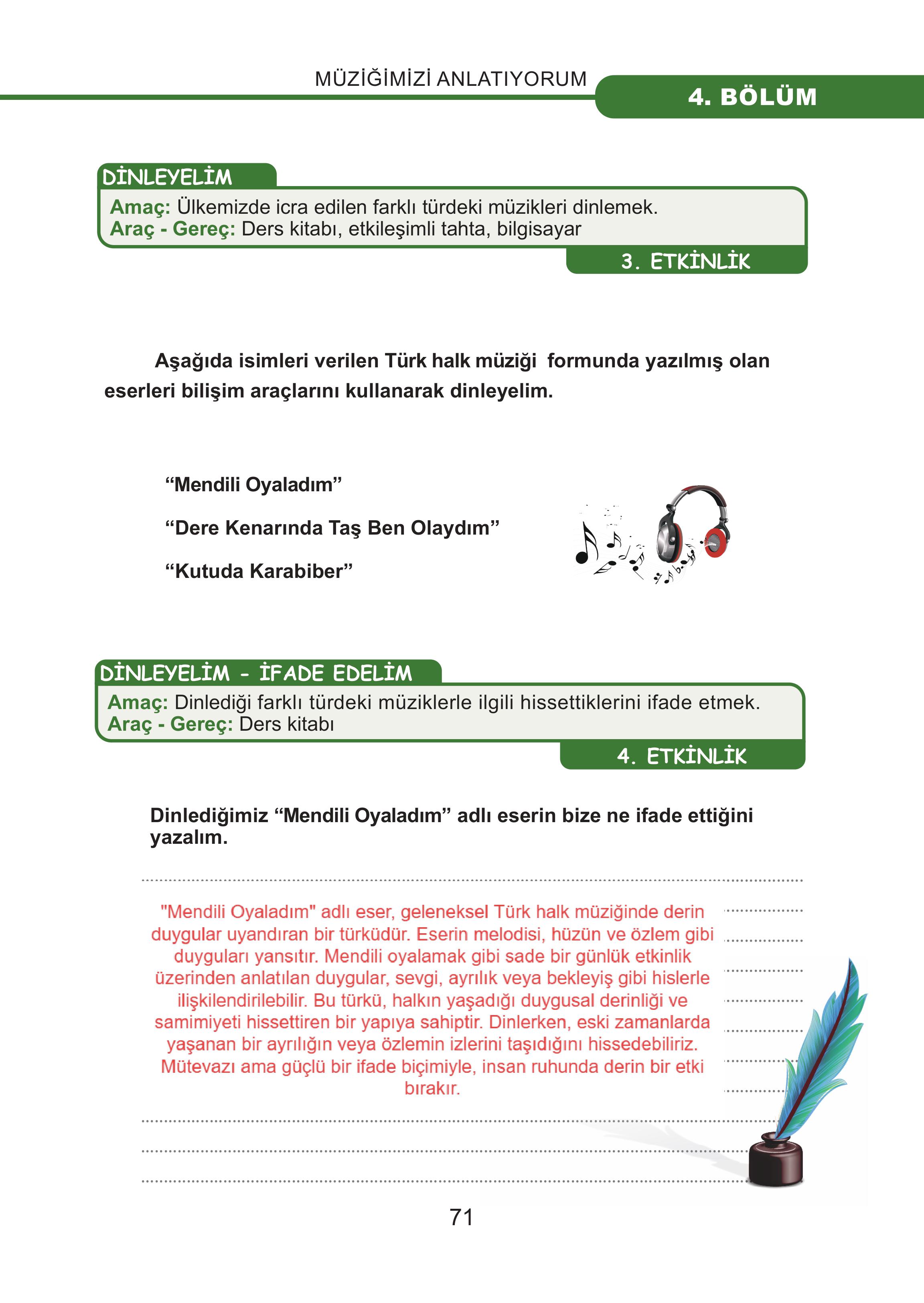 7. Sınıf Meb Yayınları Müzik Ders Kitabı Sayfa 71 Cevapları