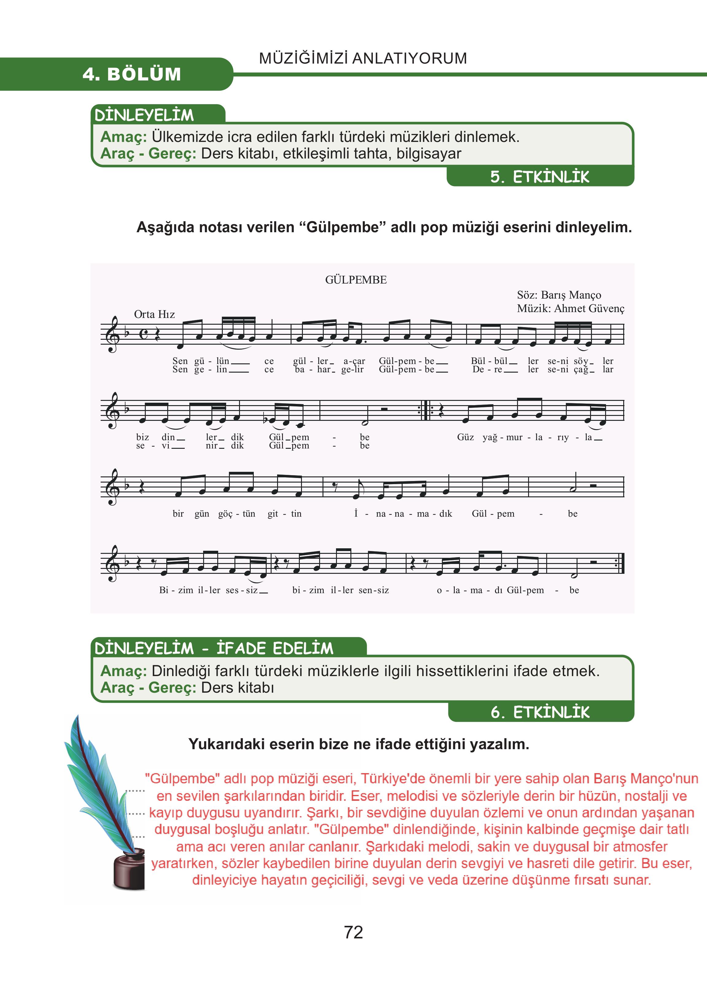 7. Sınıf Meb Yayınları Müzik Ders Kitabı Sayfa 72 Cevapları