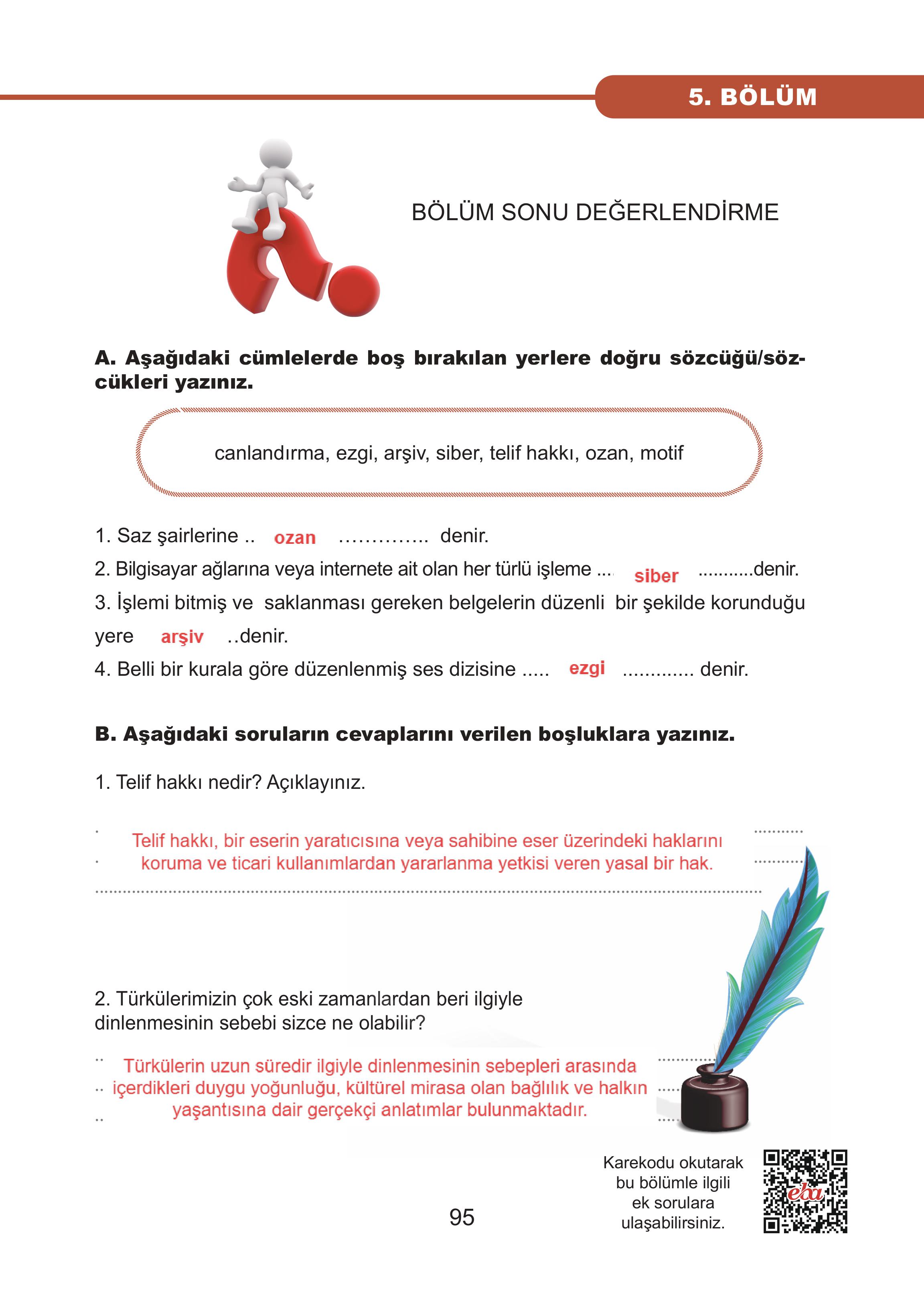 7. Sınıf Meb Yayınları Müzik Ders Kitabı Sayfa 95 Cevapları