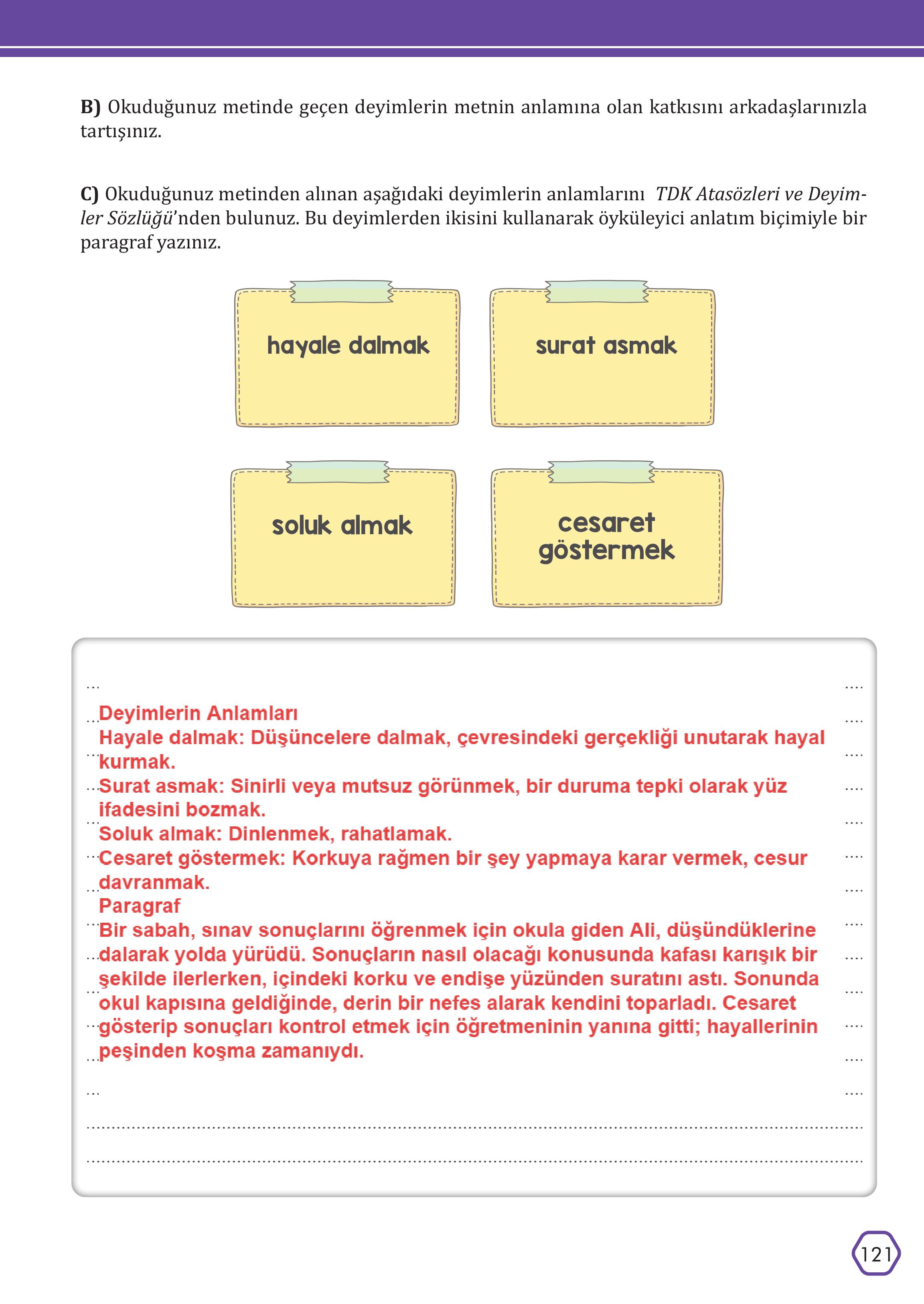 7. Sınıf Meb Yayınları Türkçe Ders Kitabı Sayfa 121 Cevapları 7. Sınıf Meb Yayınları Türkçe Ders Kitabı Sayfa 121 Cevapları