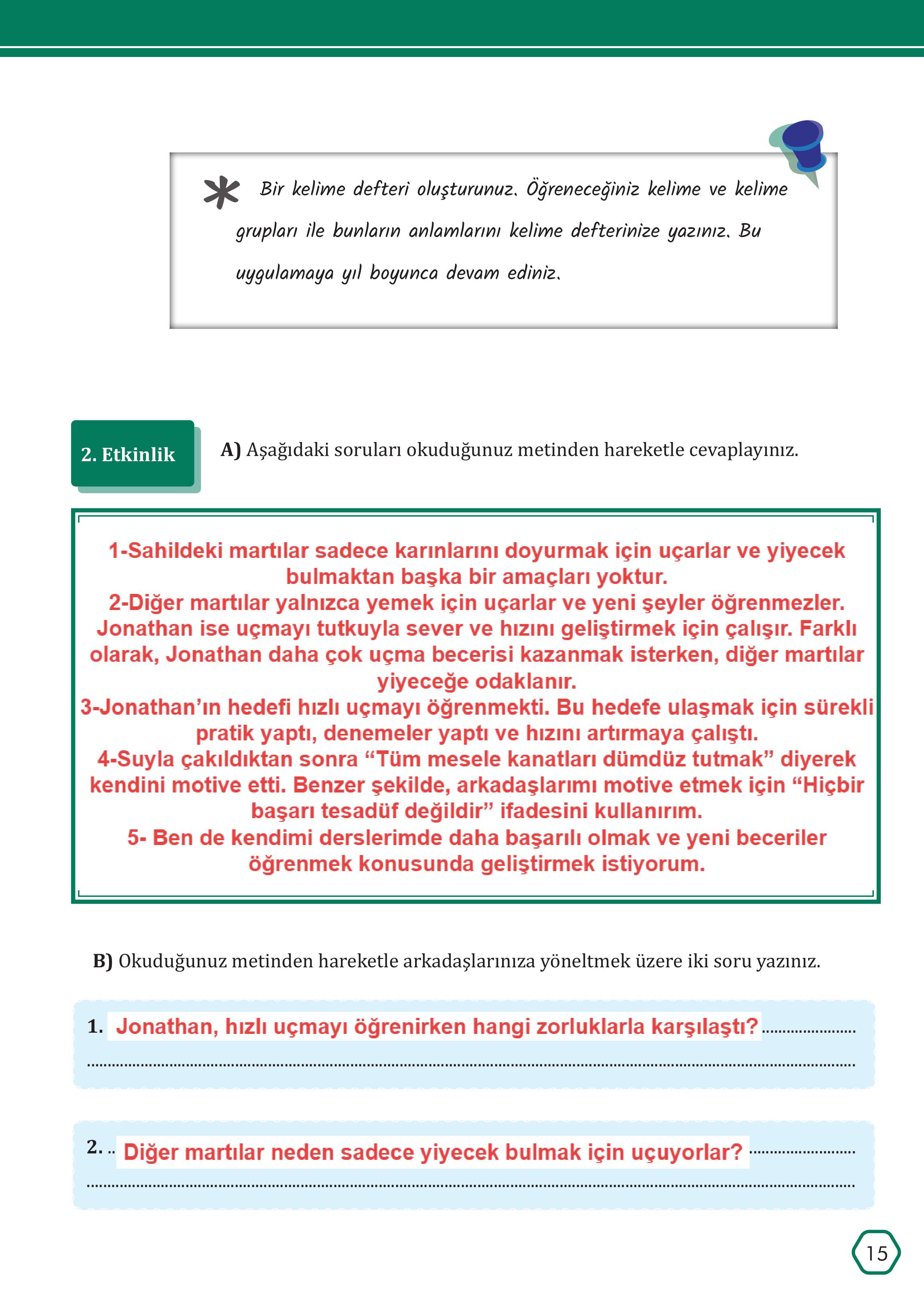 7. Sınıf Meb Yayınları Türkçe Ders Kitabı Sayfa 15 Cevapları